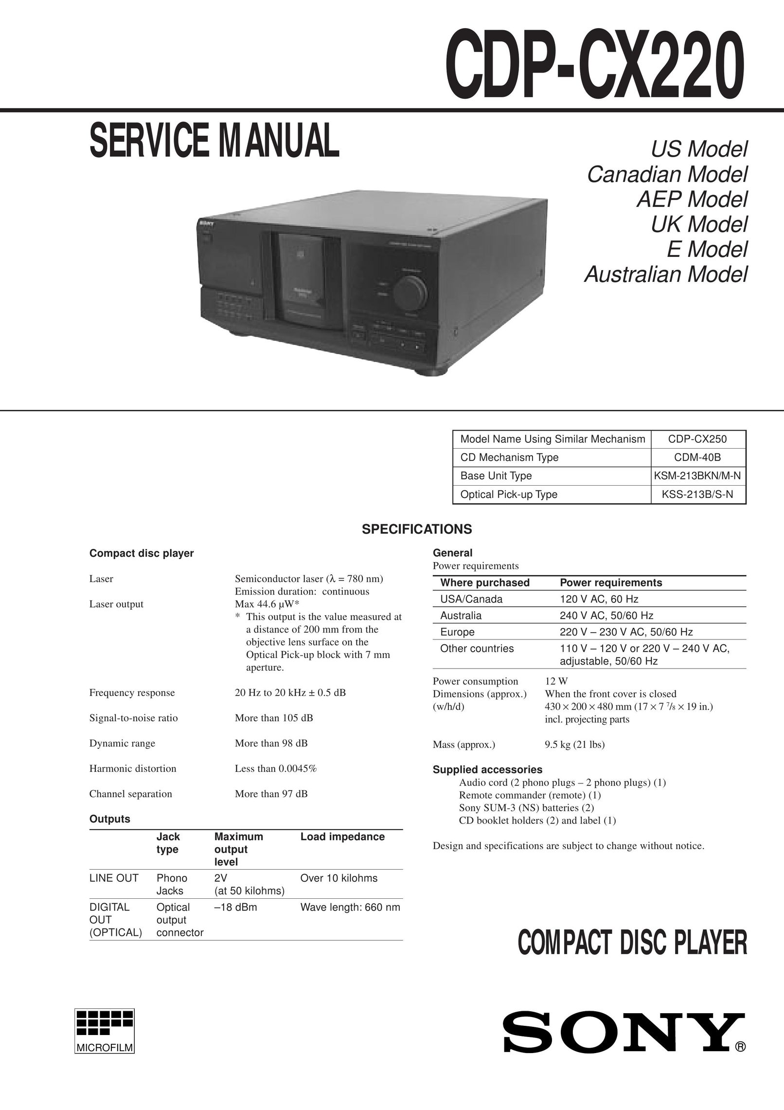 Sony Ericsson CDP-CX220 CD Player User Manual