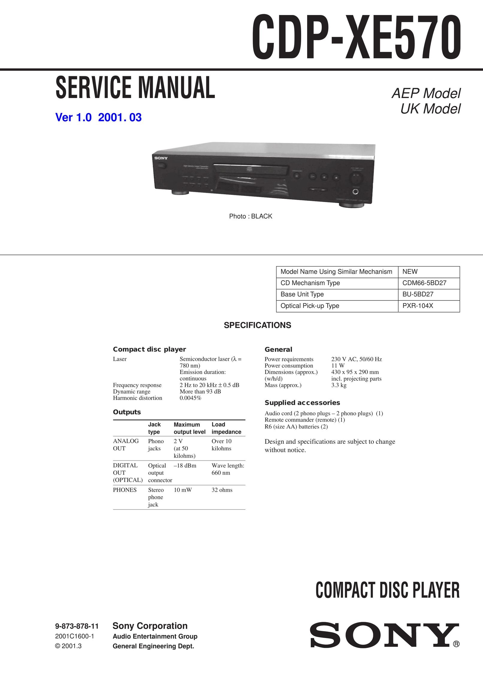 Sony Ericsson CDP-XE570 CD Player User Manual