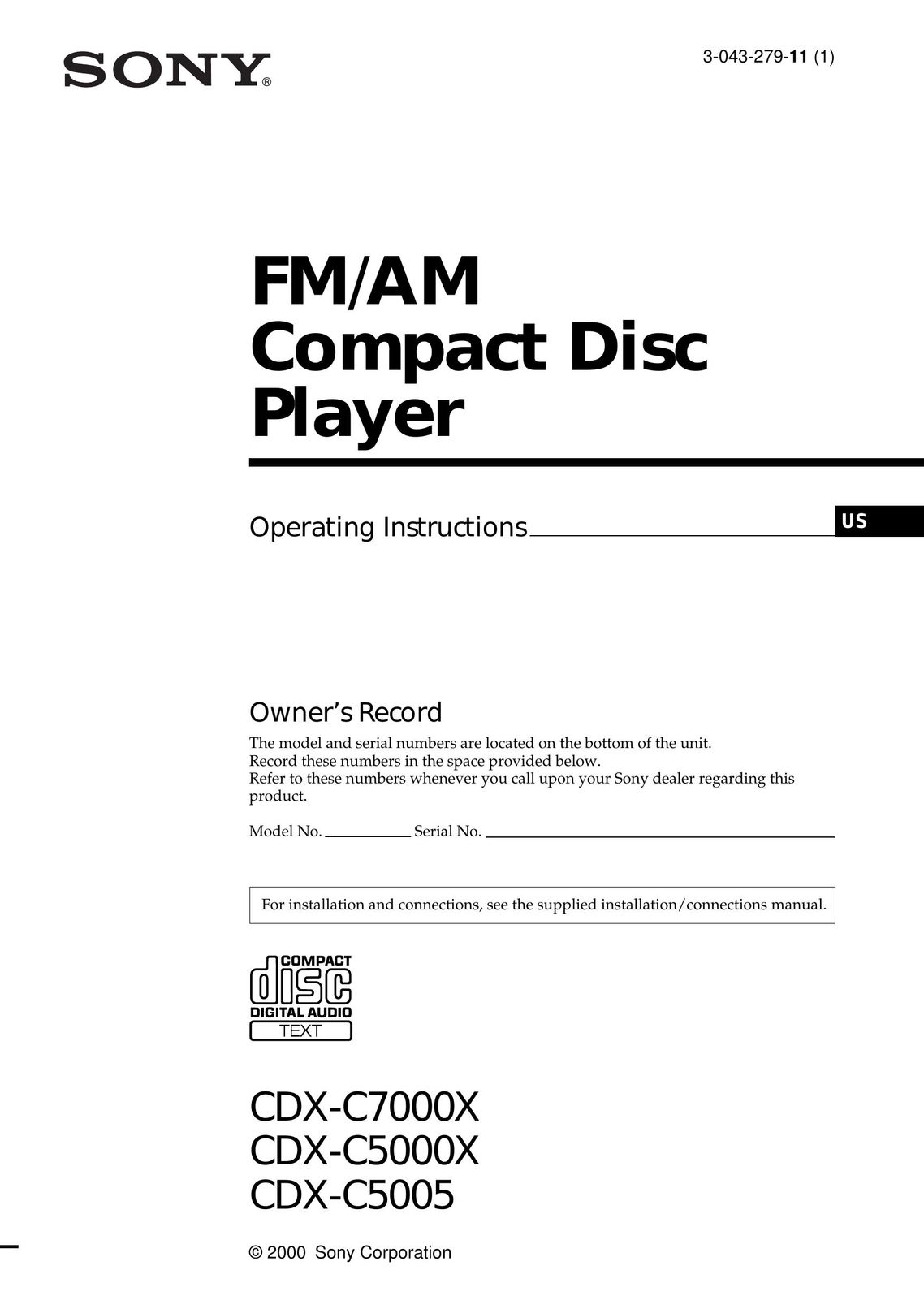 Sony Ericsson CDX-C7000X CD Player User Manual