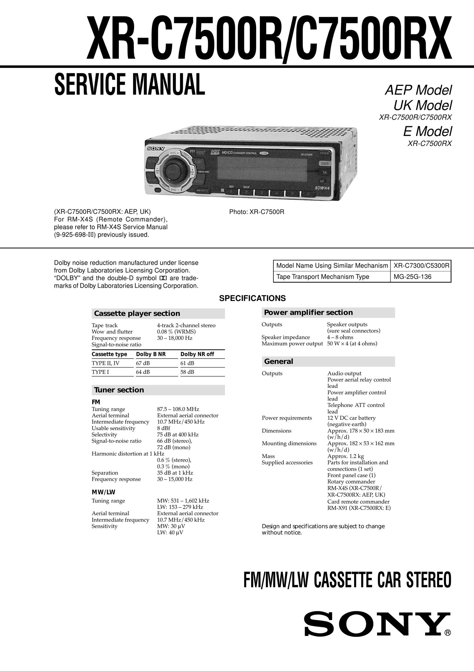 Sony Ericsson XR-C7500RX CD Player User Manual