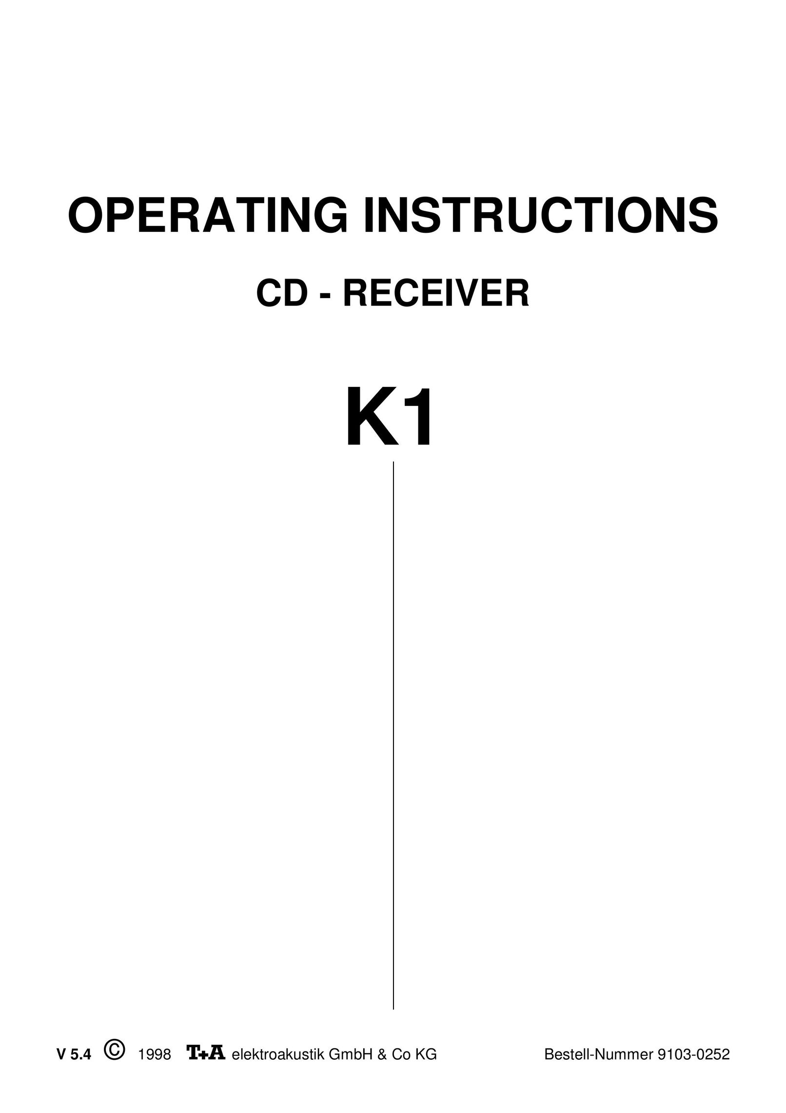 T+A Elektroakustik K1 CD-RECEIVER CD Player User Manual