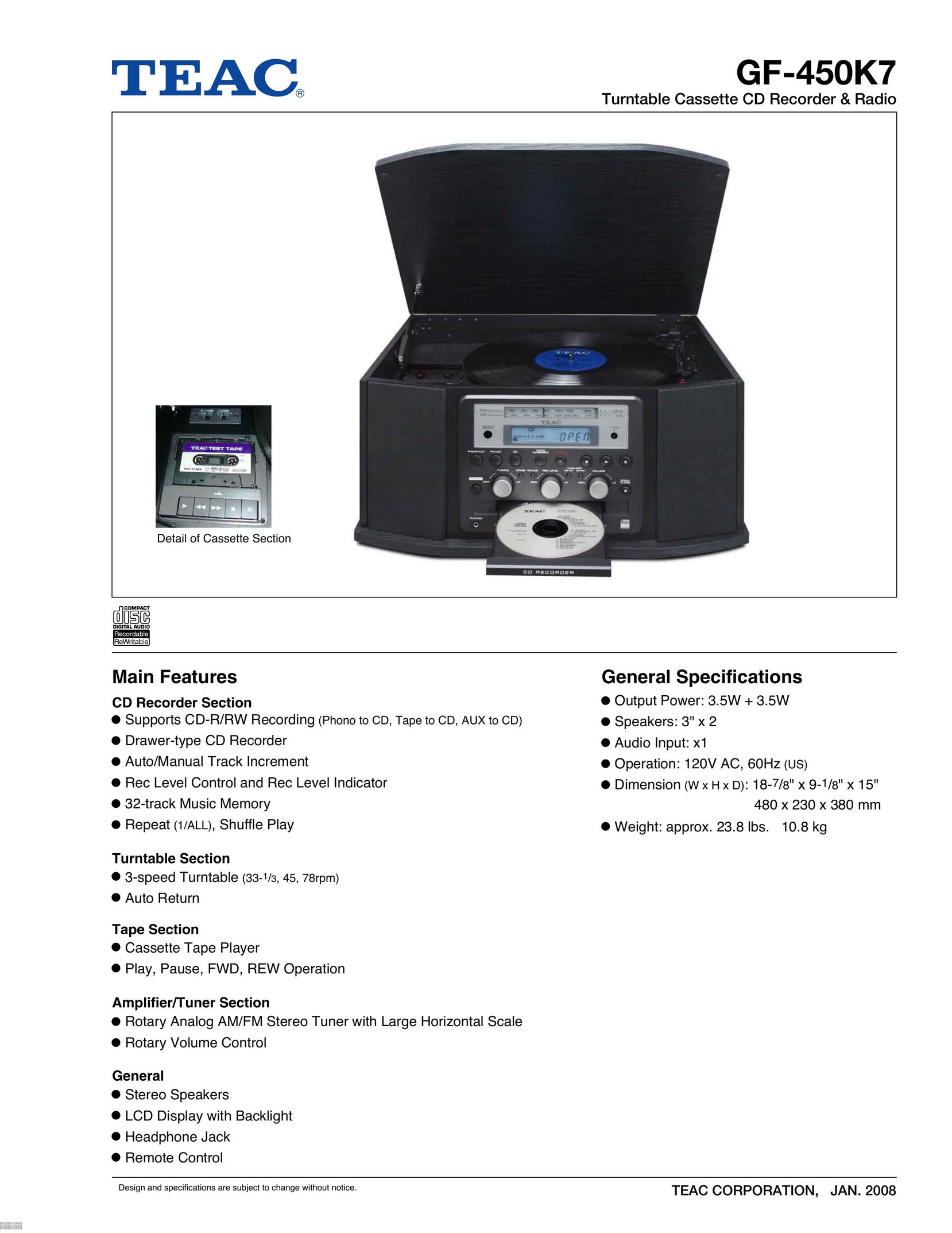 Teac GF-450K7 CD Player User Manual