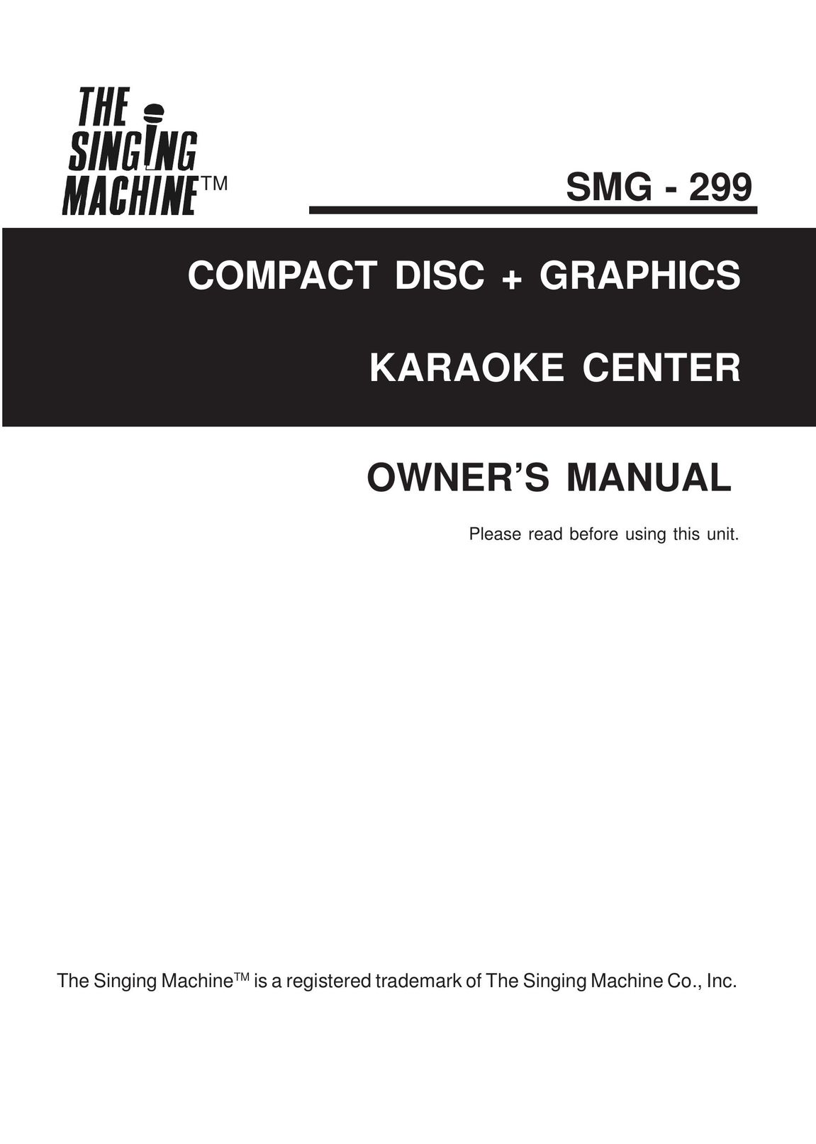 The Singing Machine SMG - 299 CD Player User Manual