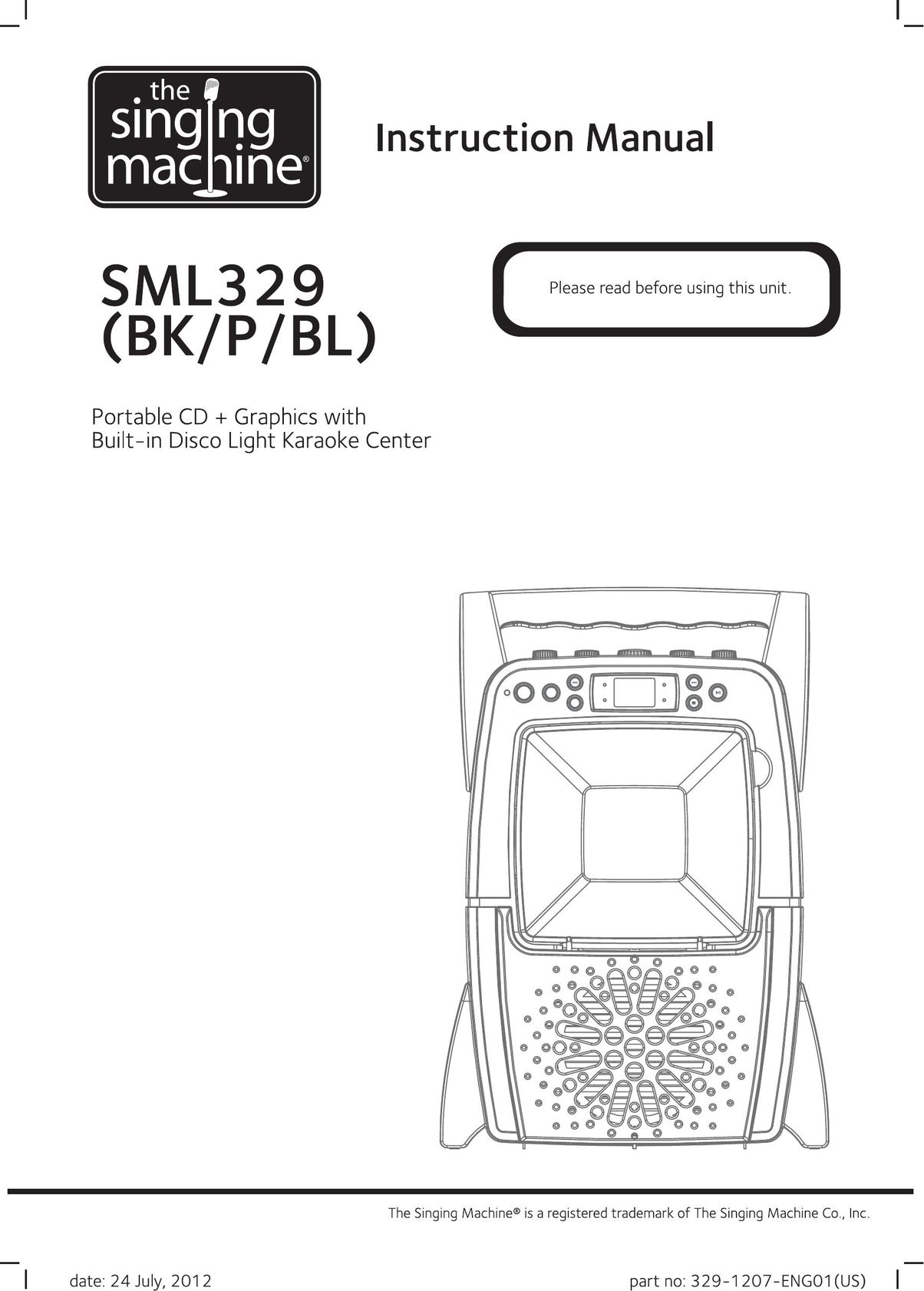 The Singing Machine SML329(BK/P/BL) CD Player User Manual