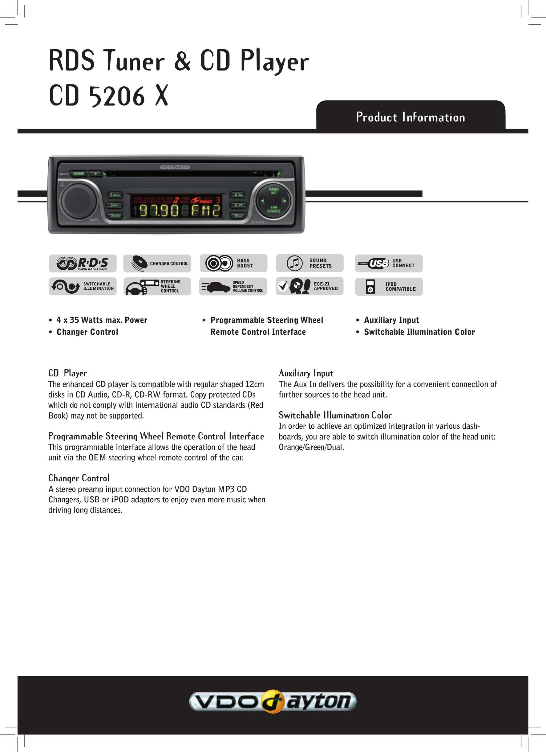 VDO Dayton CD 5206 X CD Player User Manual