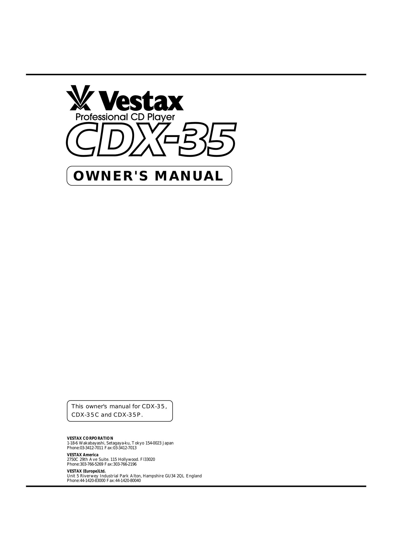 Vestax CDX-35 CD Player User Manual