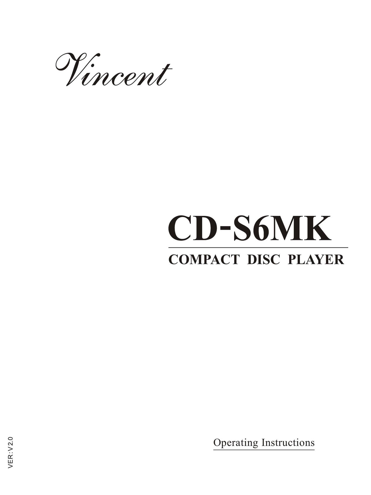 Vincent Audio CD-S6MK CD Player User Manual