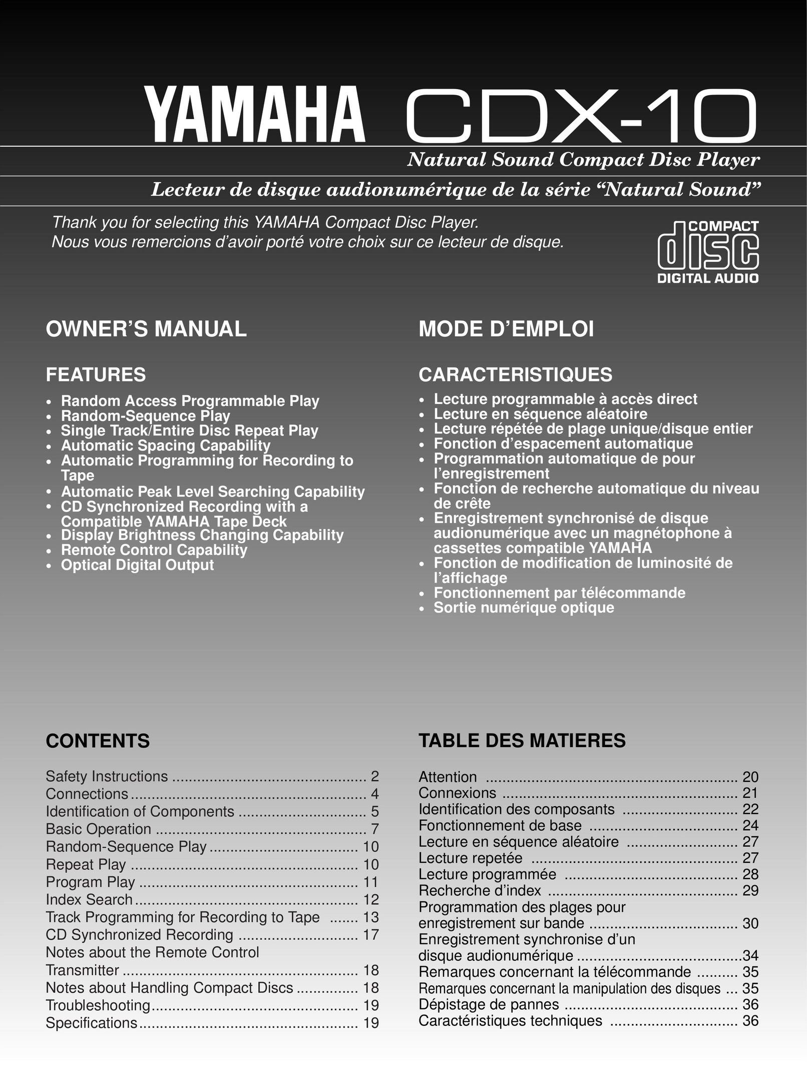 Yamaha CDX-10 CD Player User Manual