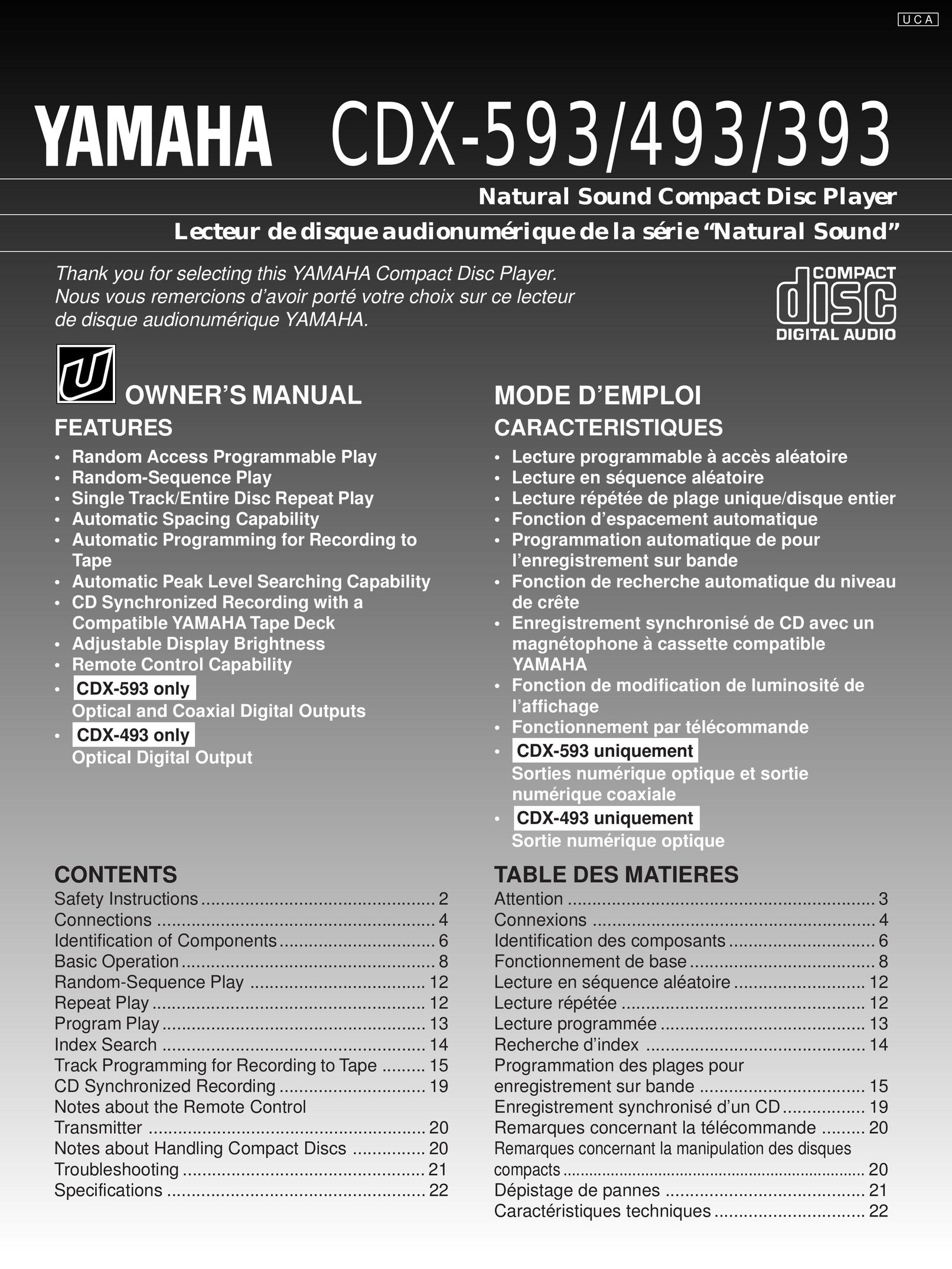 Yamaha CDX-493 CD Player User Manual