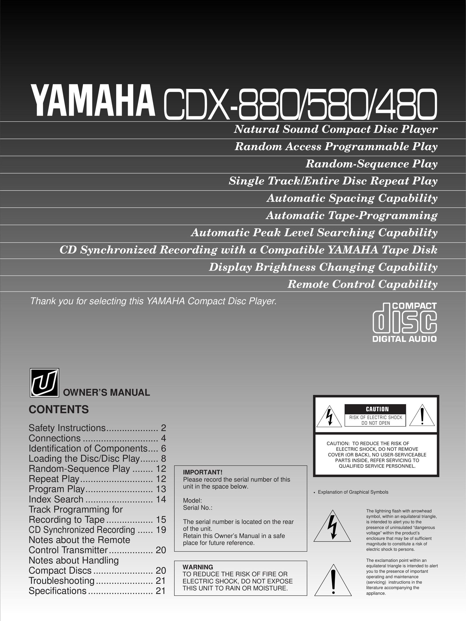 Yamaha CDX-580 CD Player User Manual