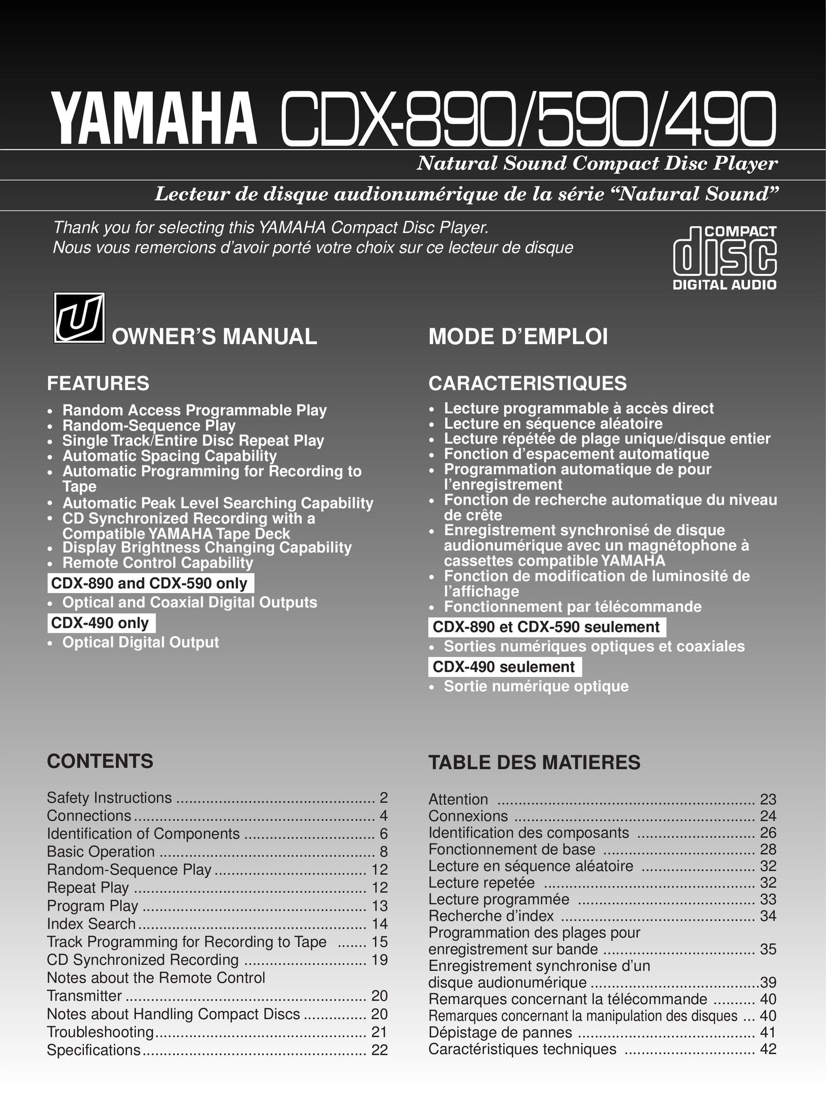 Yamaha CDX-890 CD Player User Manual