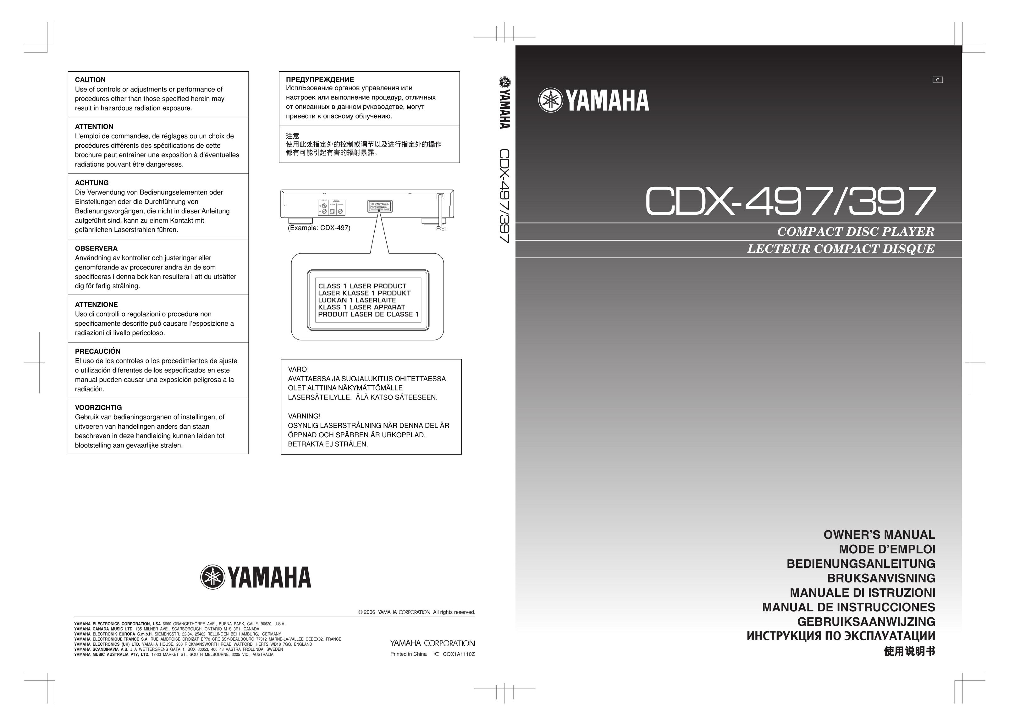 Yamaha CDX-97 CD Player User Manual