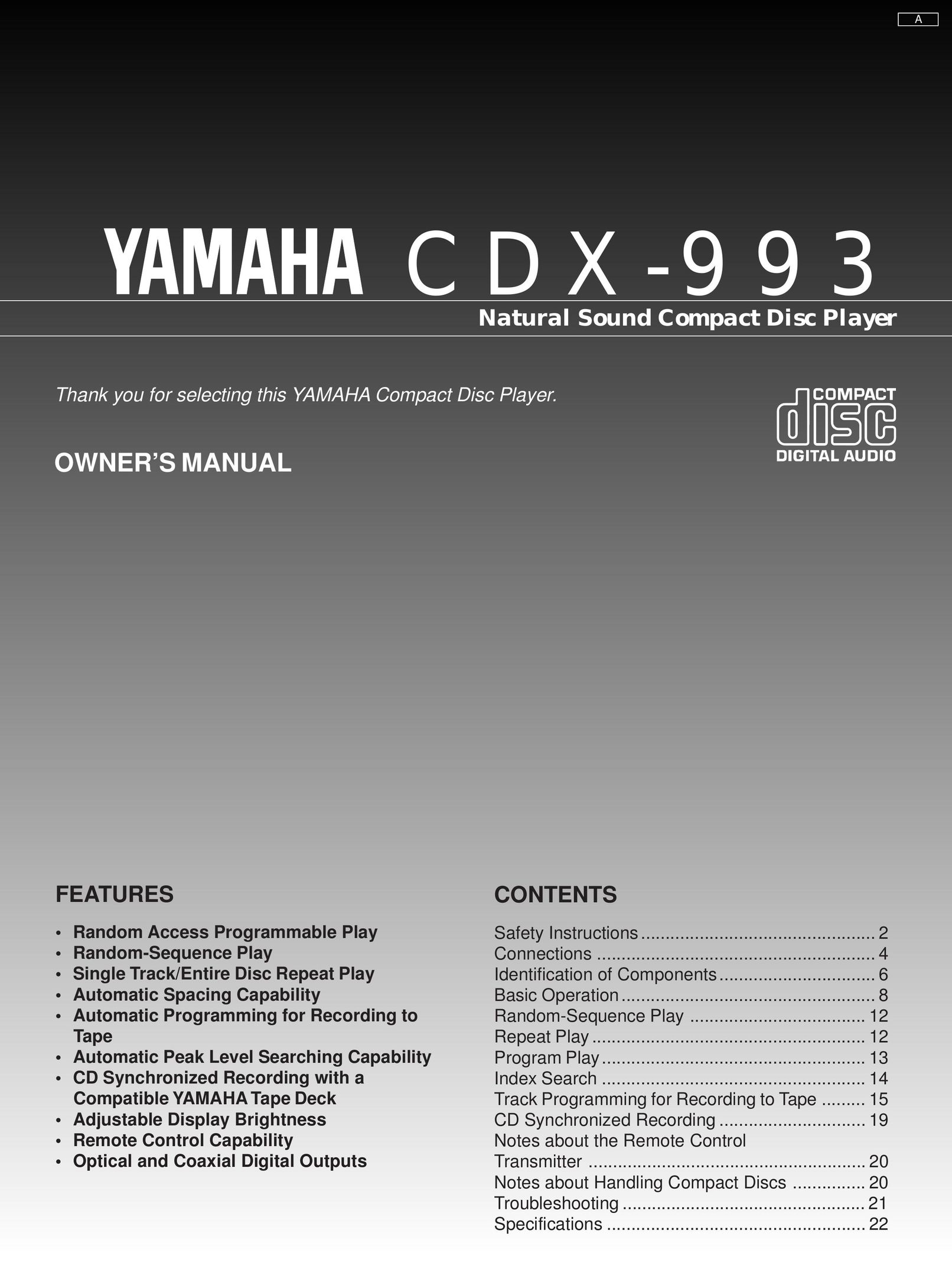 Yamaha CDX-993 CD Player User Manual