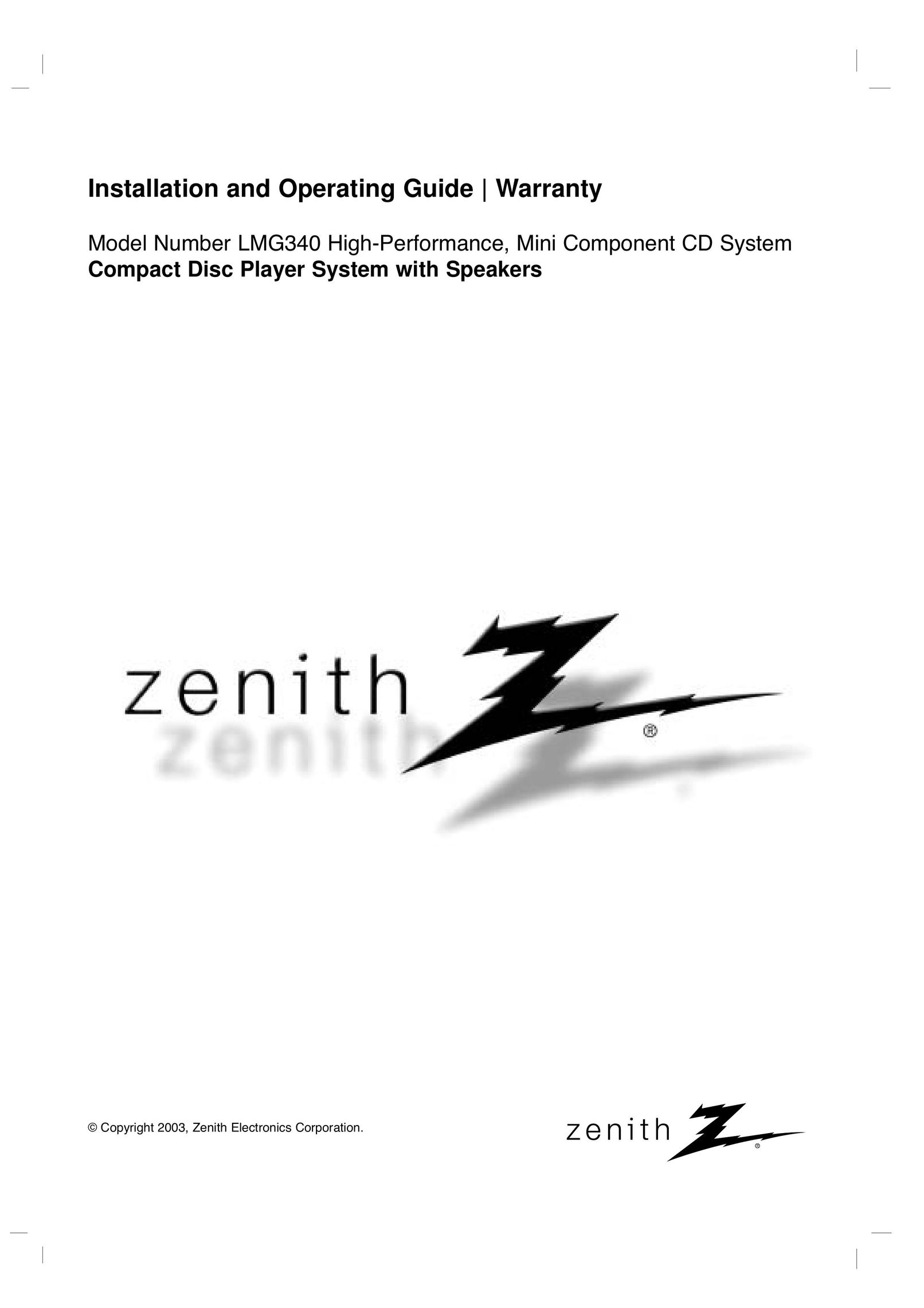 Zenith LMG340 CD Player User Manual