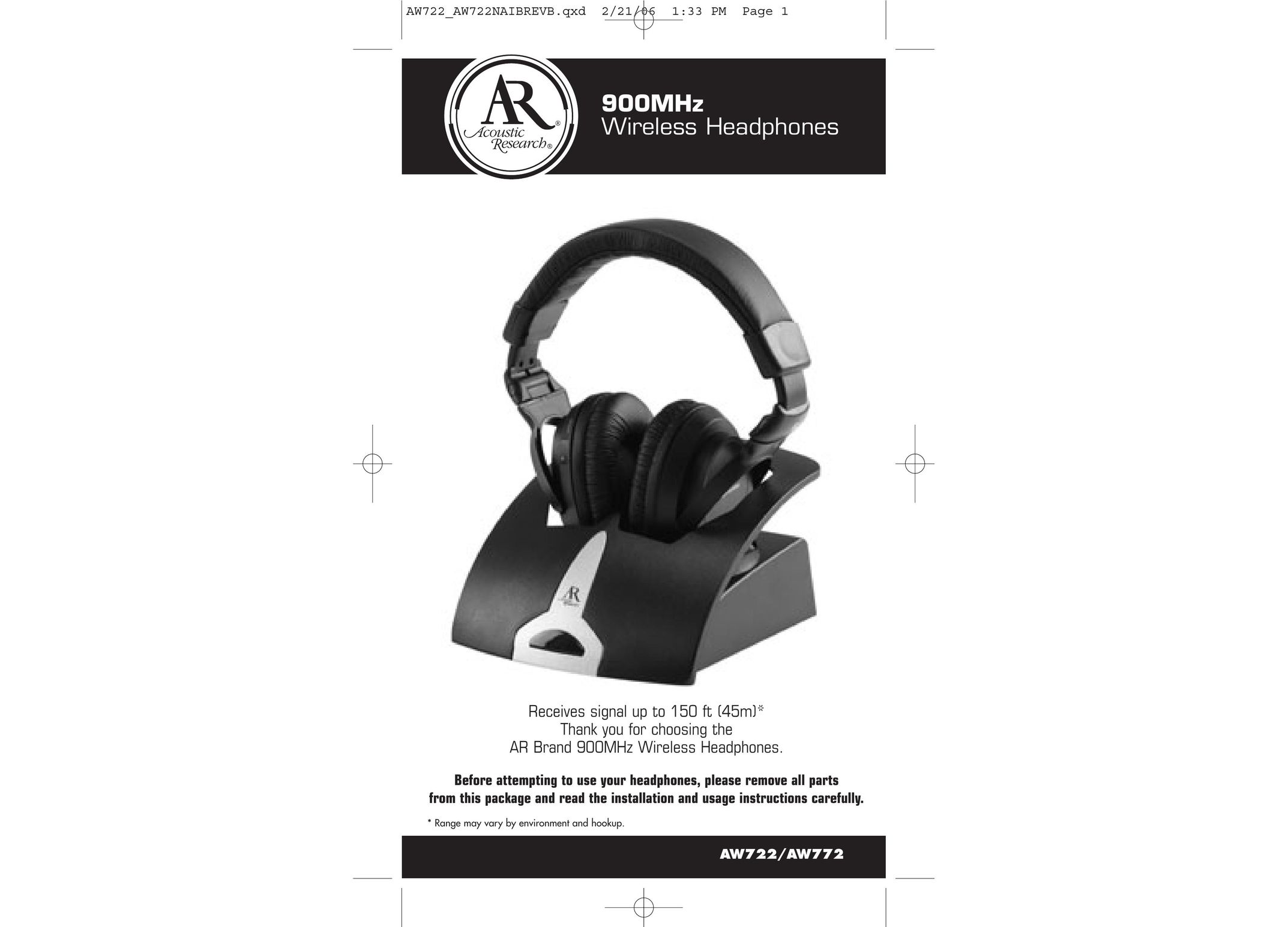 Acoustic Research AW772 Headphones User Manual