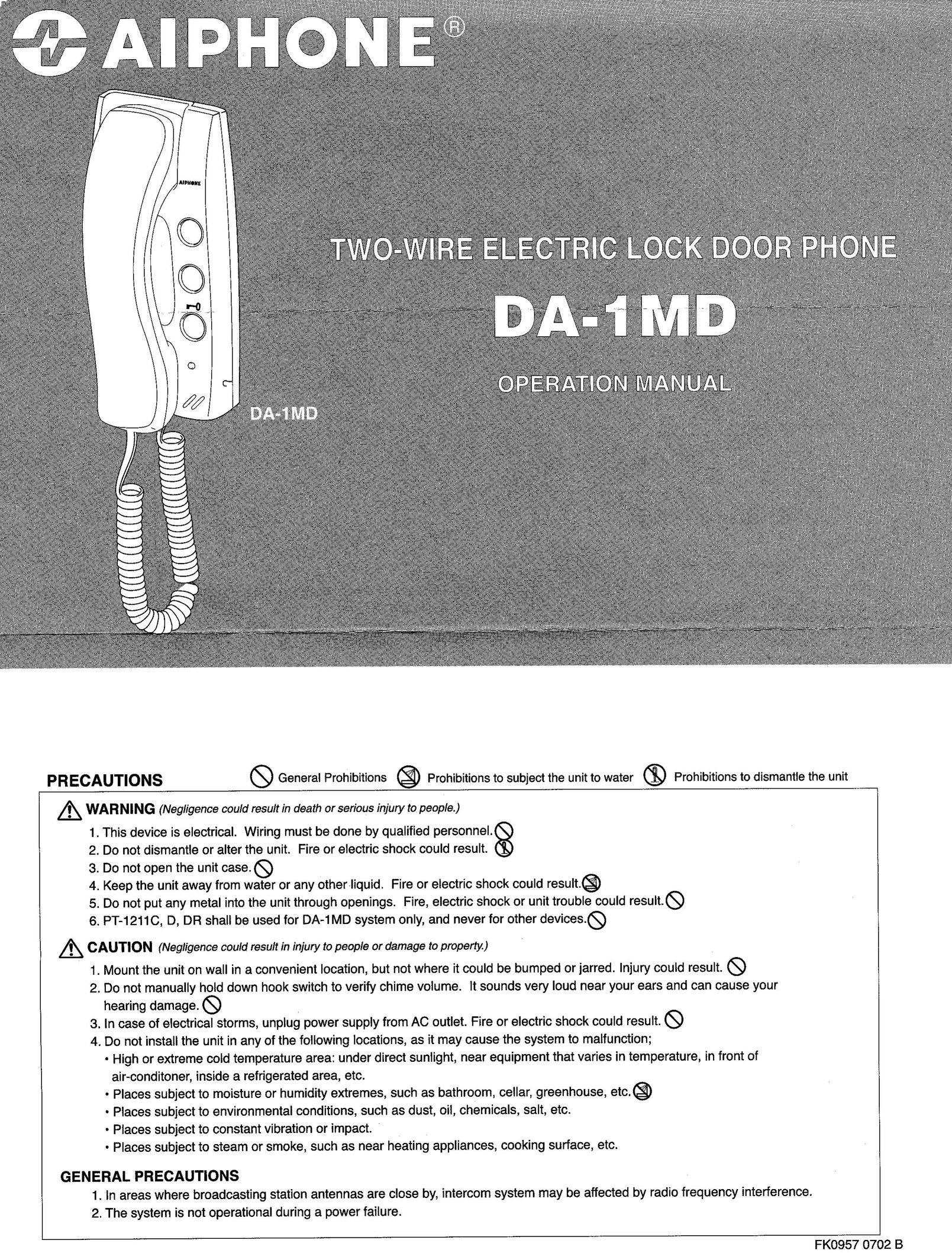 Aiphone DA-1MD Headphones User Manual