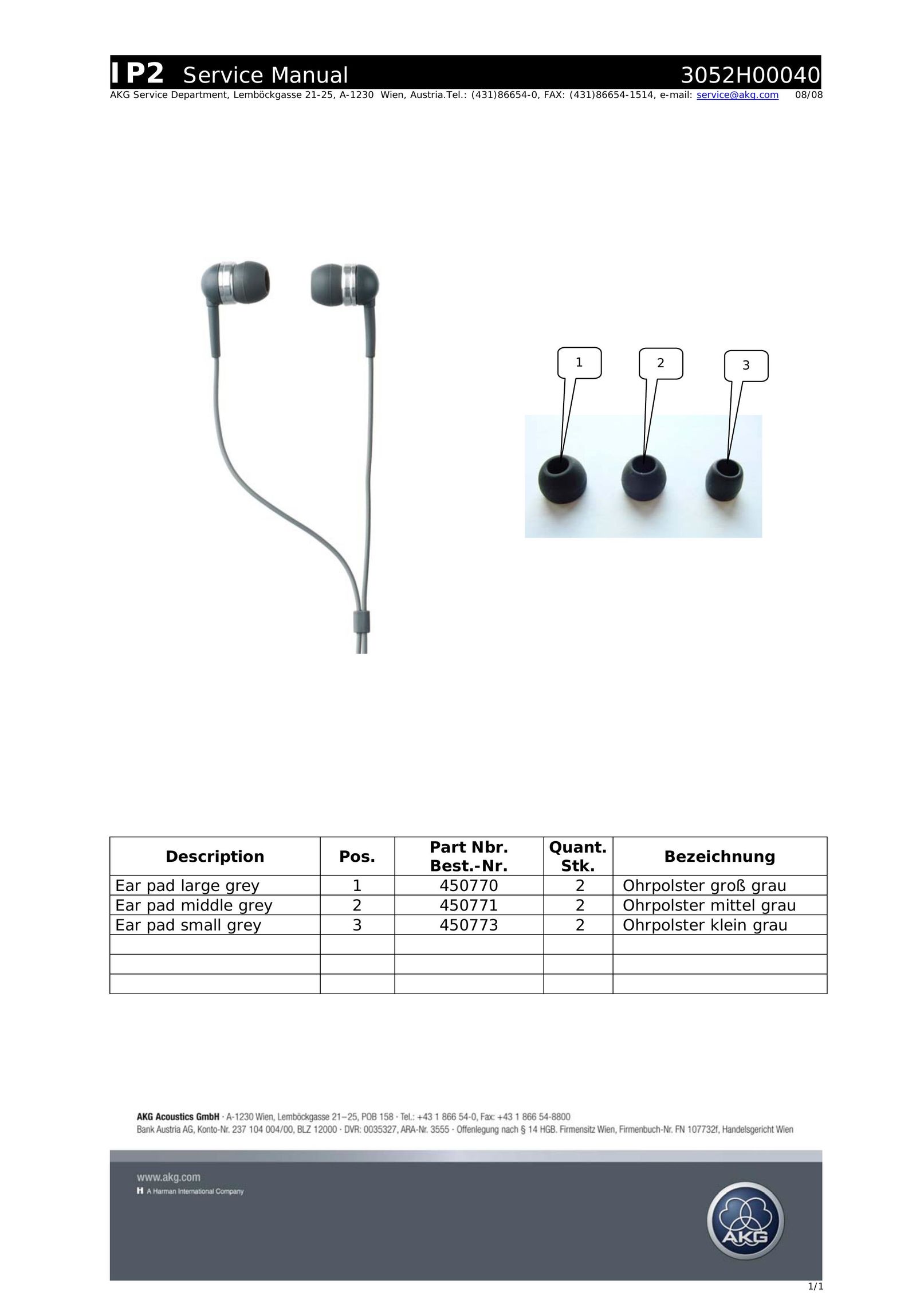 AKG Acoustics 3052H00040 Headphones User Manual