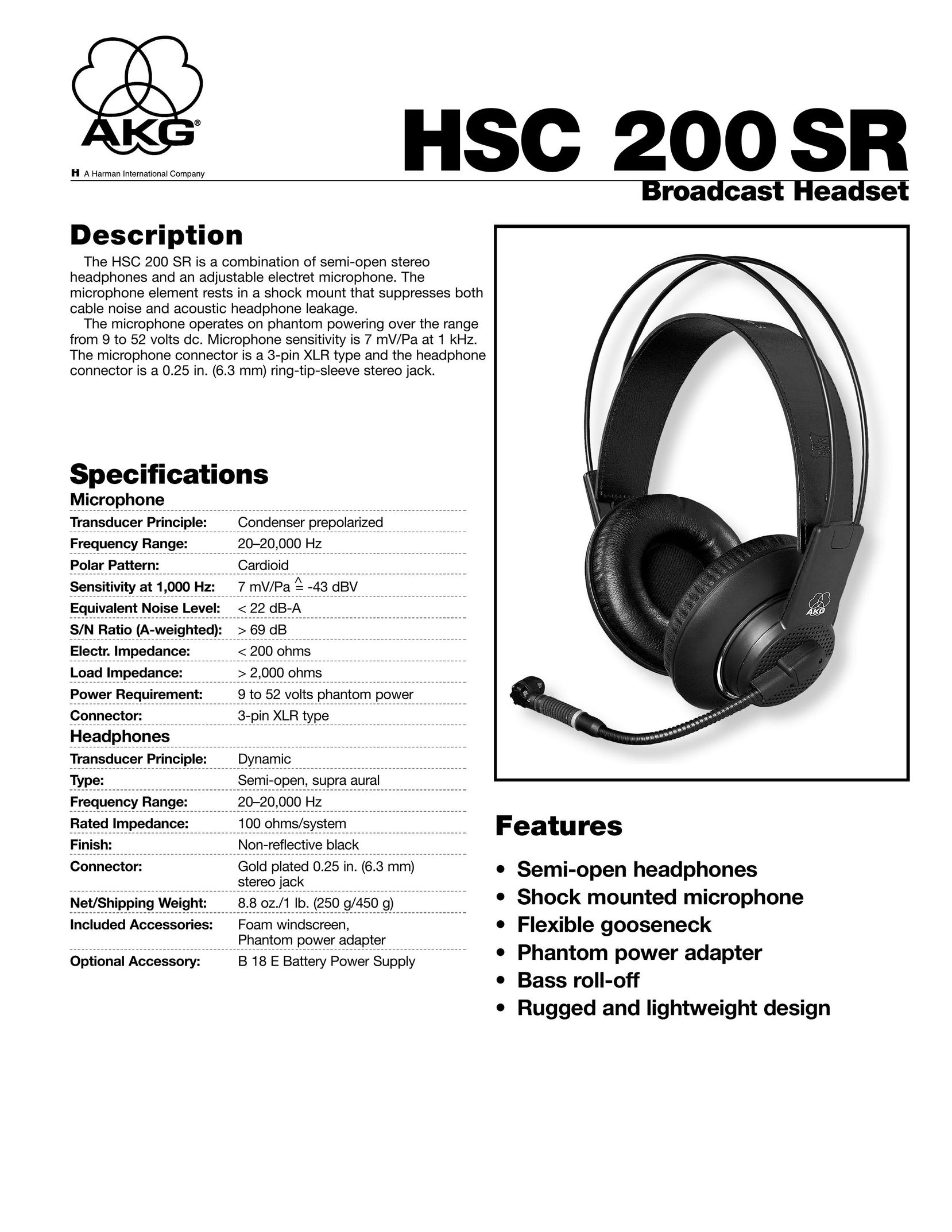 AKG Acoustics HSC 200 SR Headphones User Manual