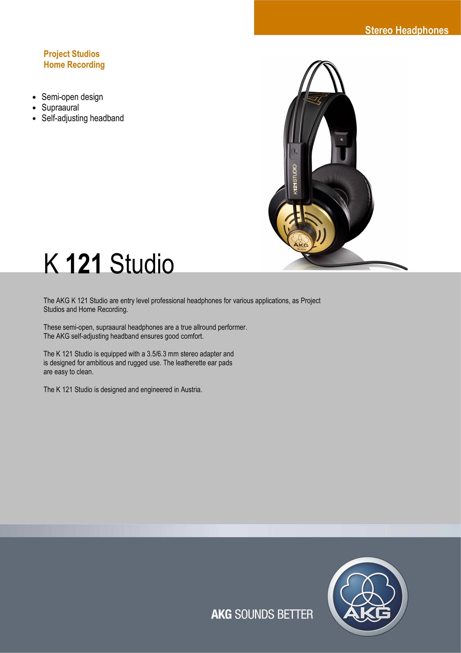 AKG Acoustics K 121 Studio Headphones User Manual