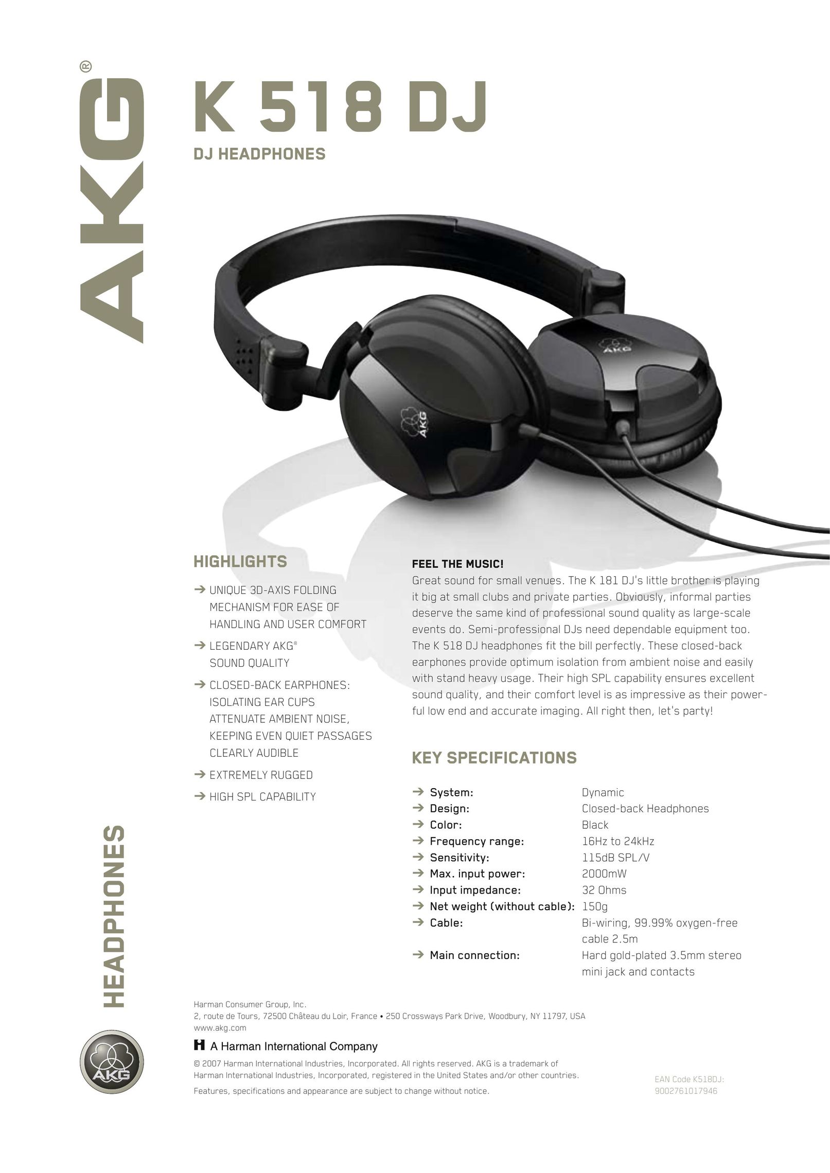 AKG Acoustics K 518 DJ Headphones User Manual