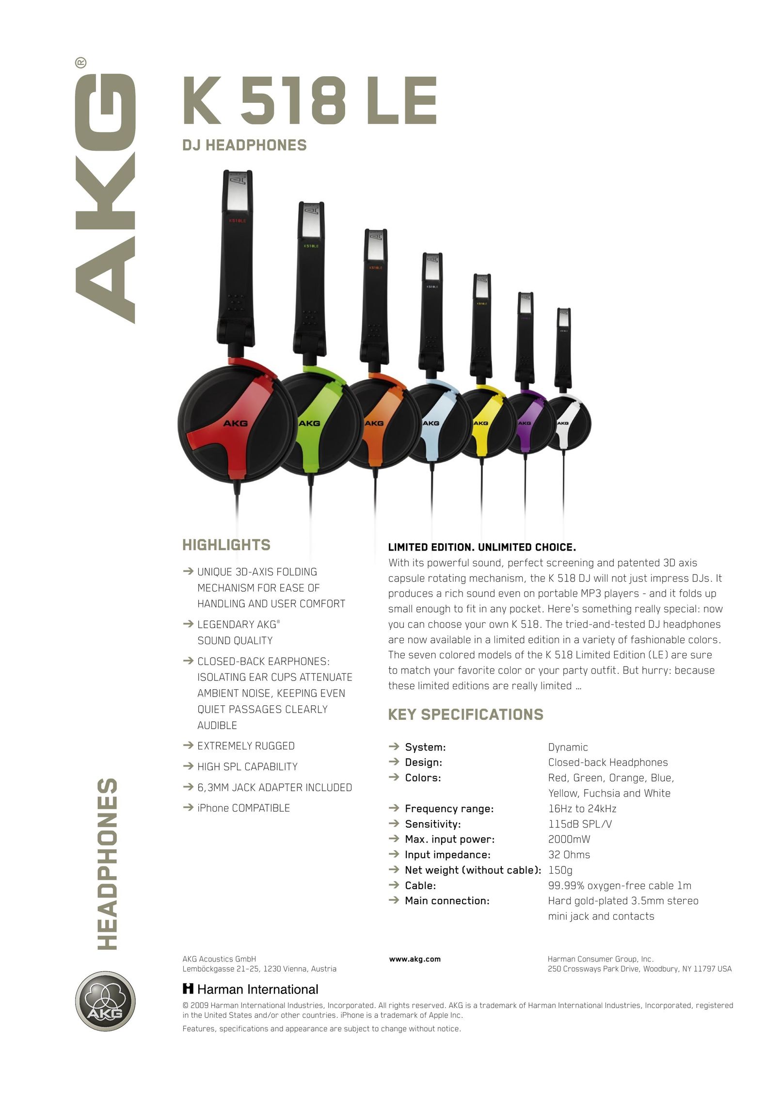 AKG Acoustics K 518 LE Headphones User Manual