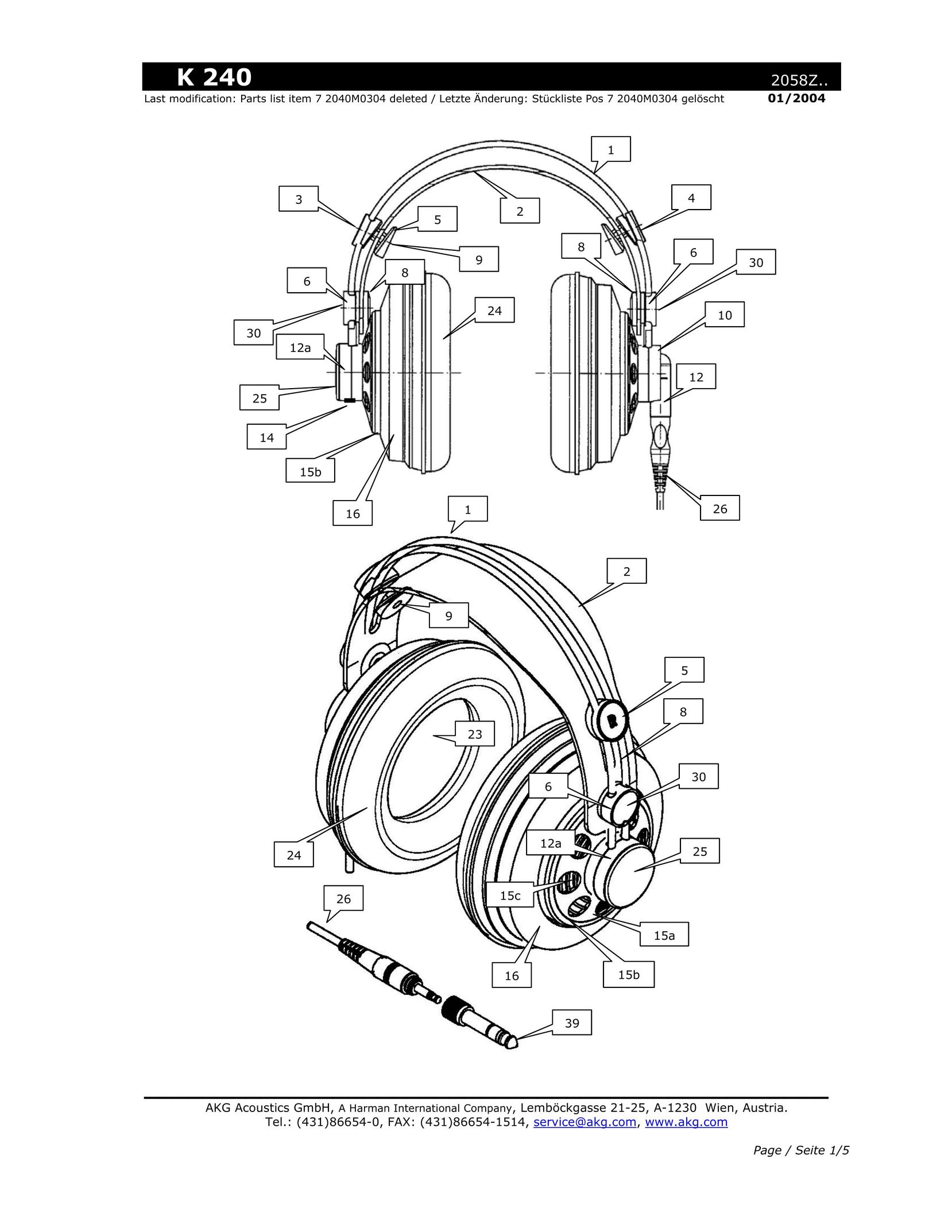 AKG Acoustics K240S Headphones User Manual