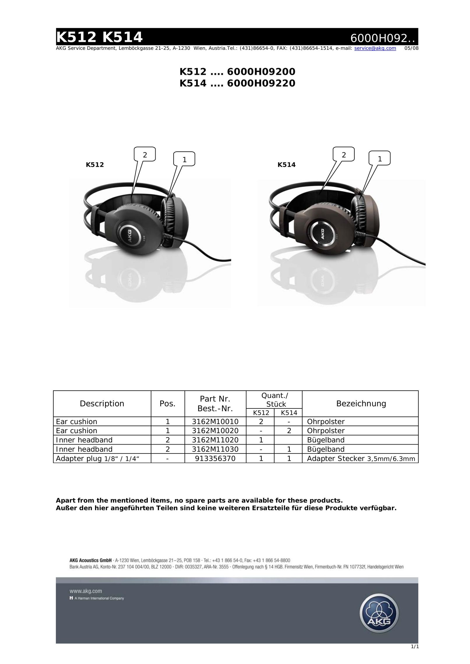 AKG Acoustics K512 Headphones User Manual