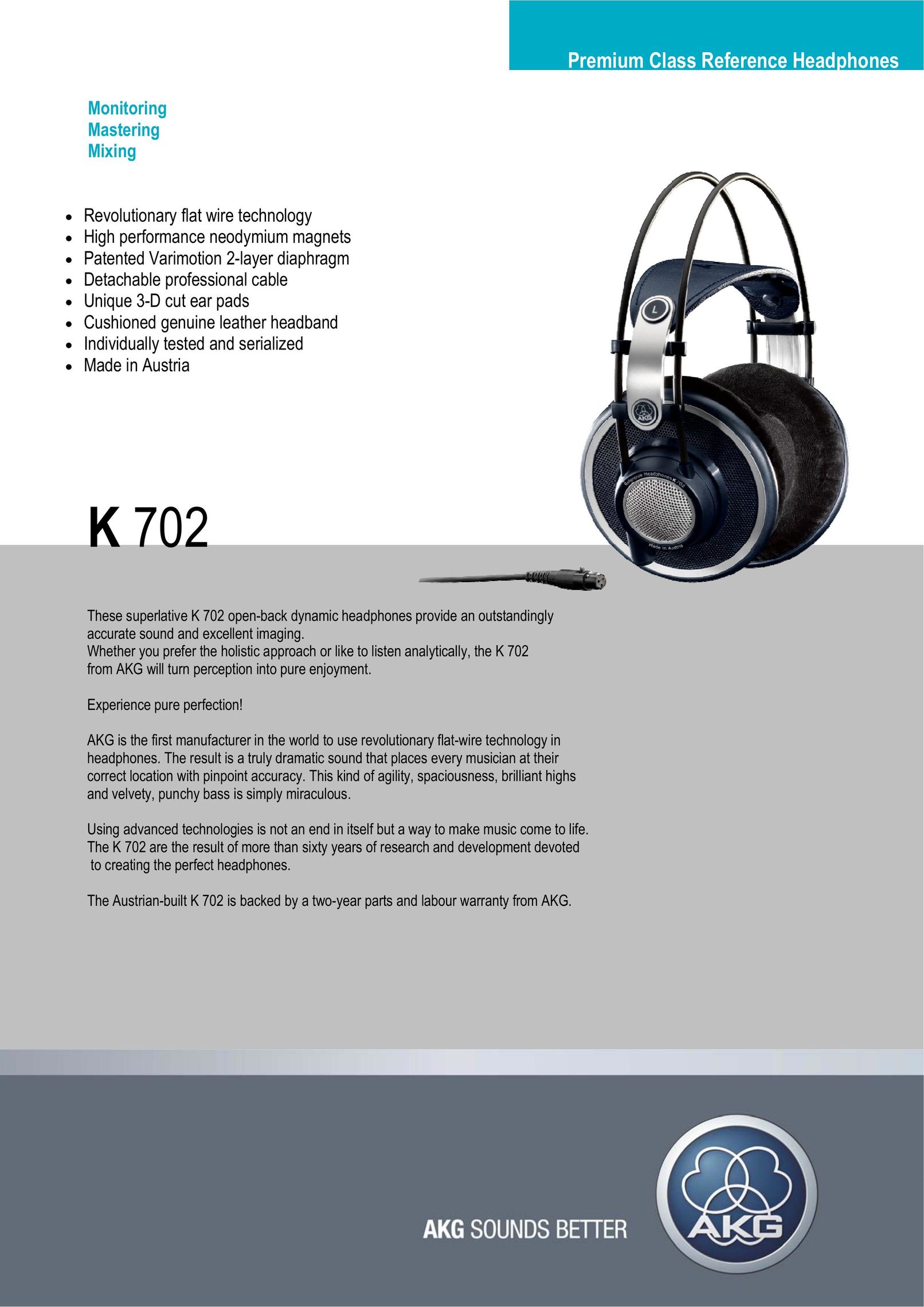 AKG Acoustics K702 Headphones User Manual