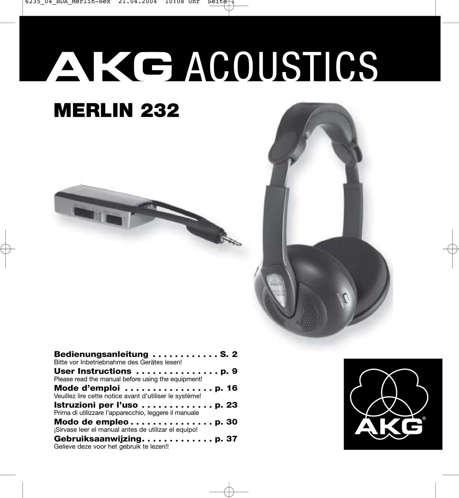AKG Acoustics MERLIN 232 Headphones User Manual
