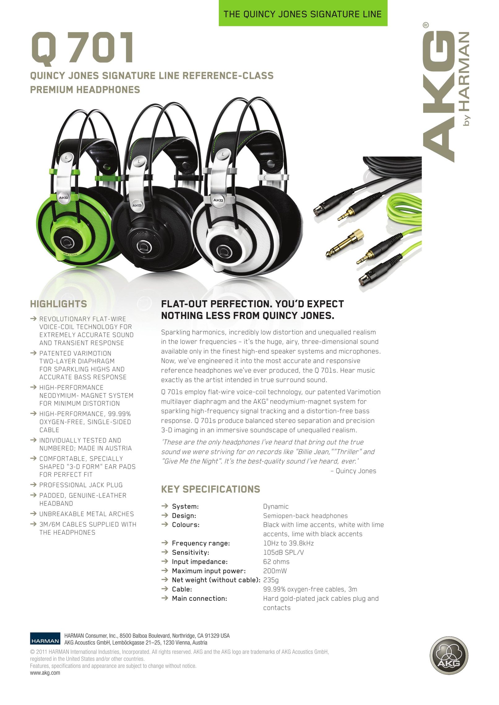 AKG Acoustics Q 701 Headphones User Manual