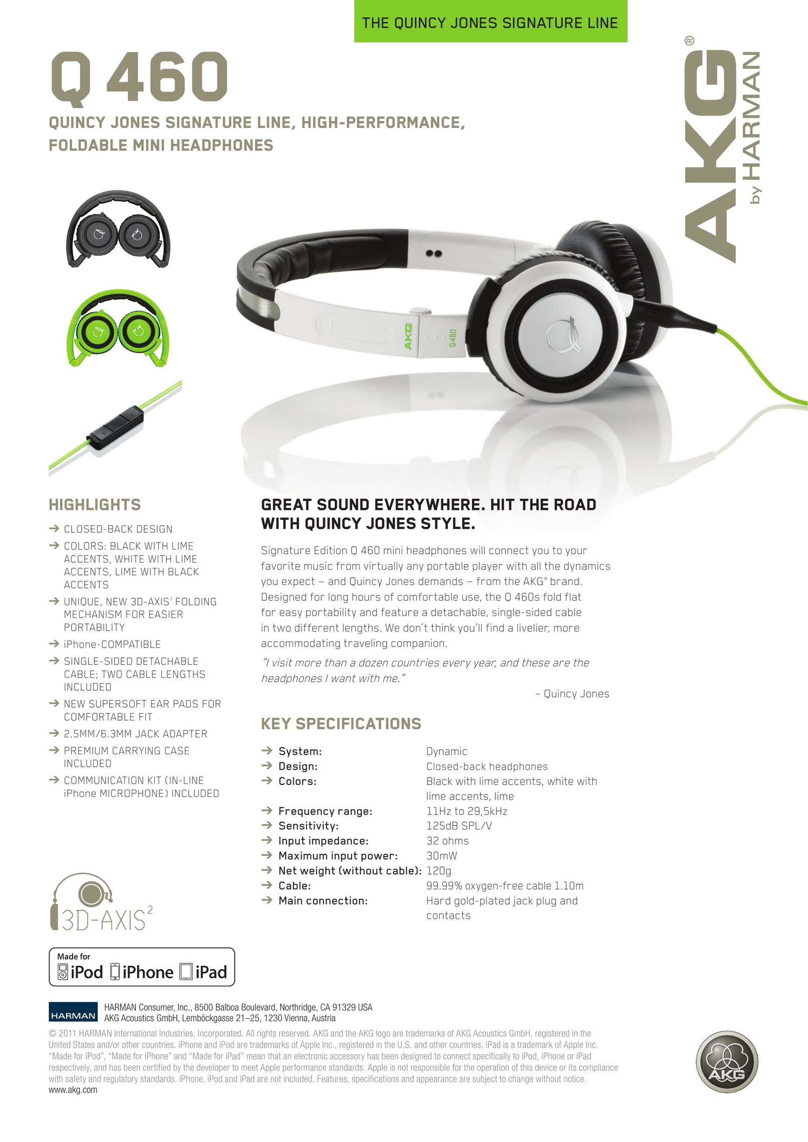 AKG Acoustics Q460 Headphones User Manual