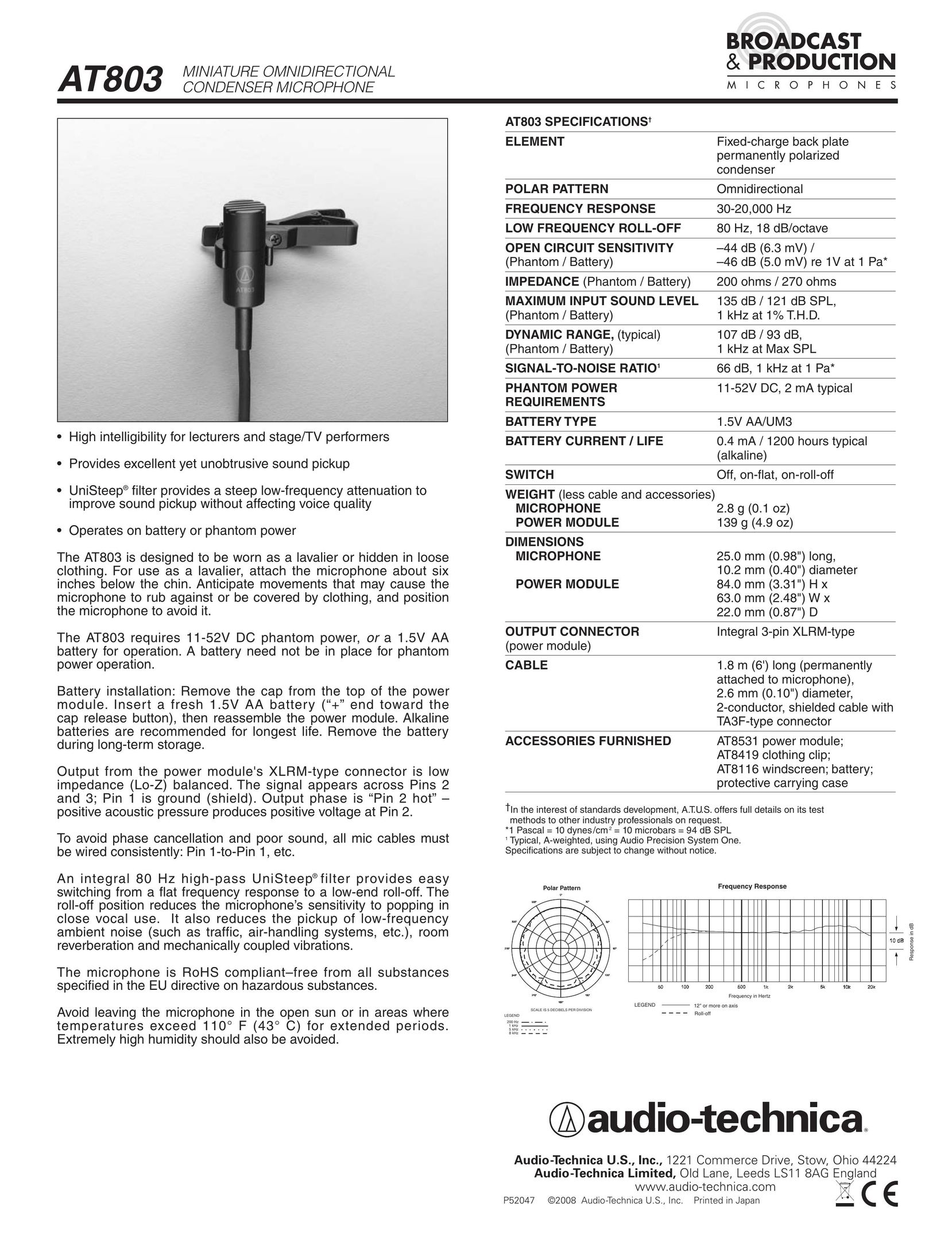 Audio-Technica AT803 Headphones User Manual