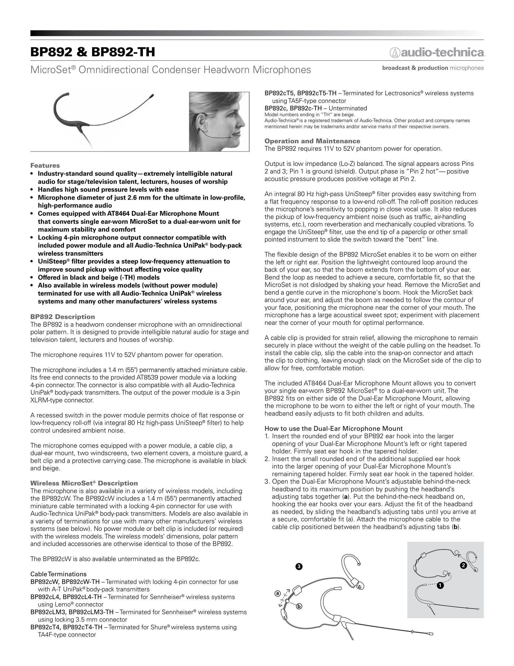 Audio-Technica BP892 Headphones User Manual