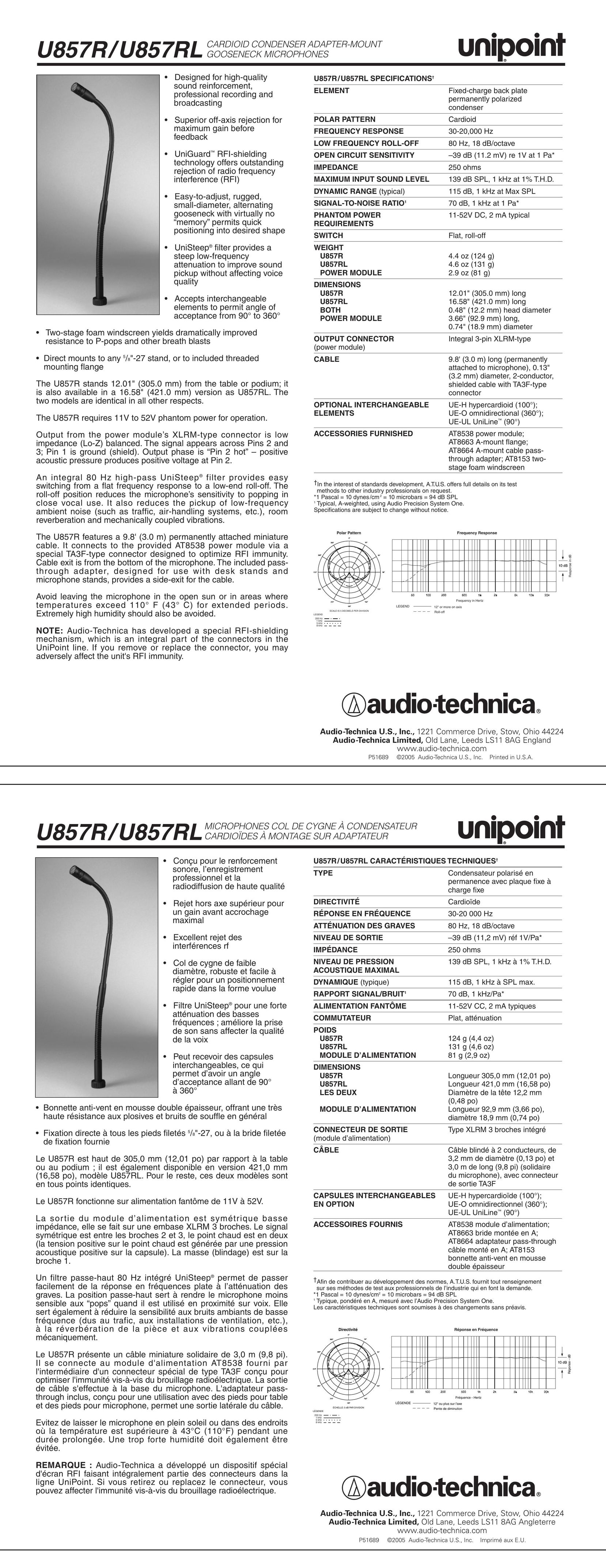 Audio-Technica U857R Headphones User Manual