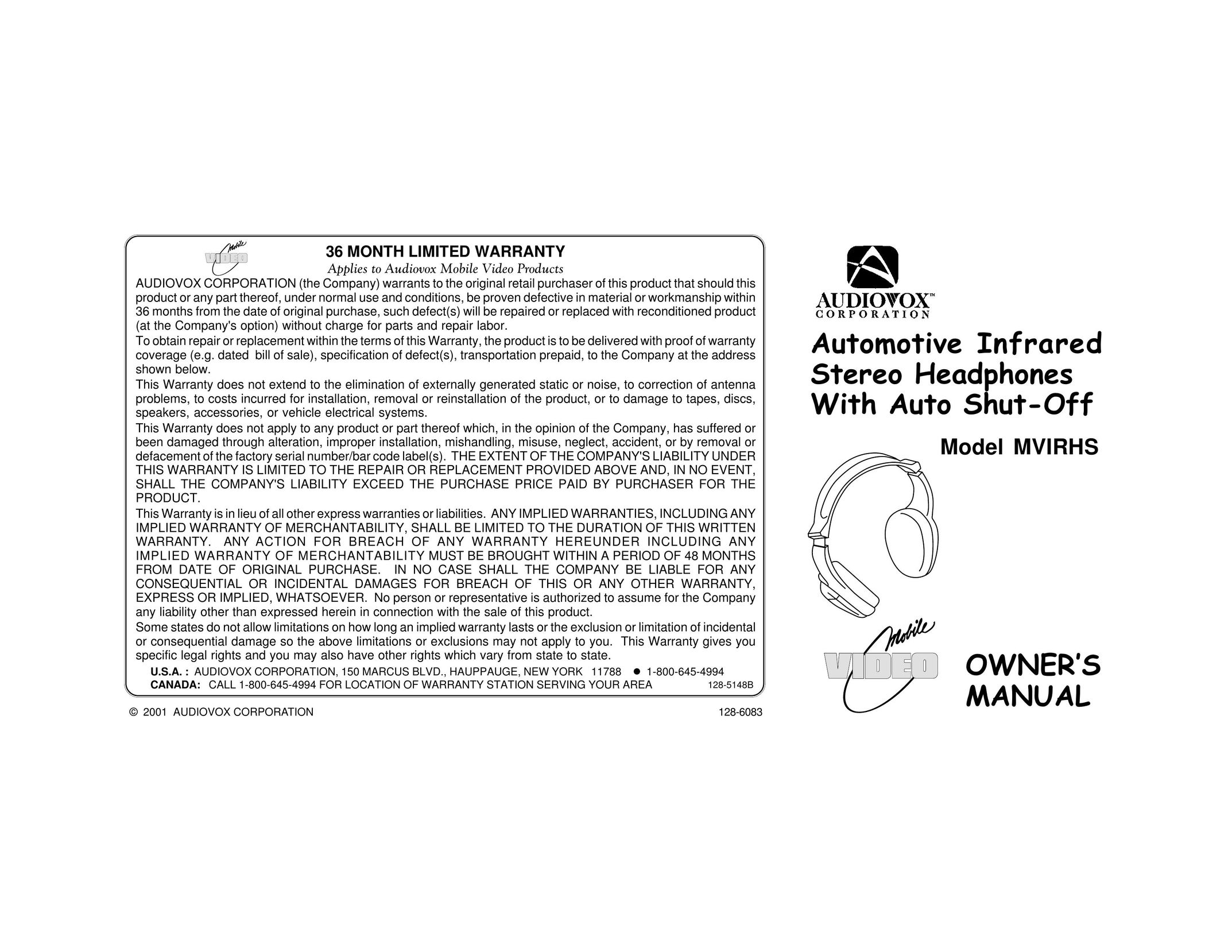 Audiovox MVIRHS Headphones User Manual