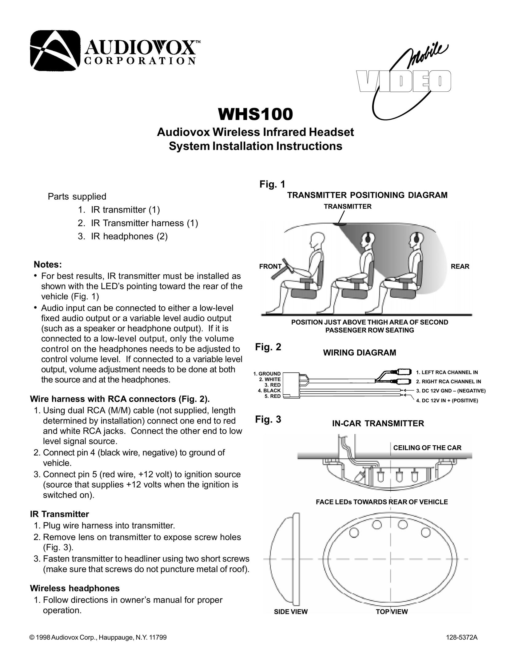 Audiovox WHS100 Headphones User Manual