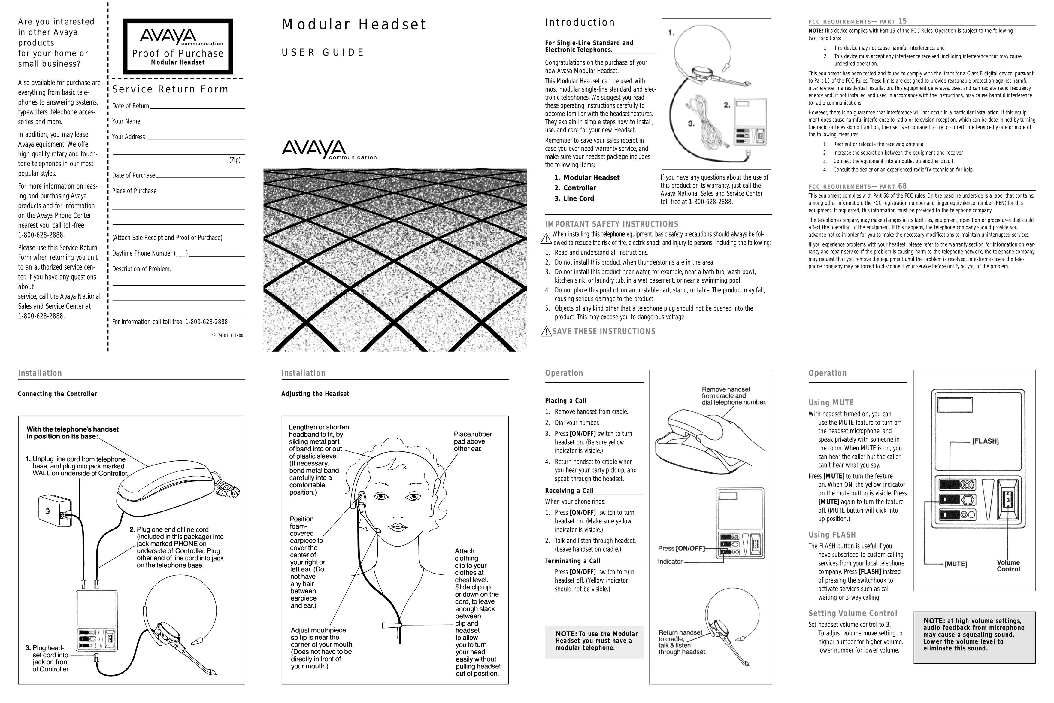 Avaya Modular Headset Headphones User Manual