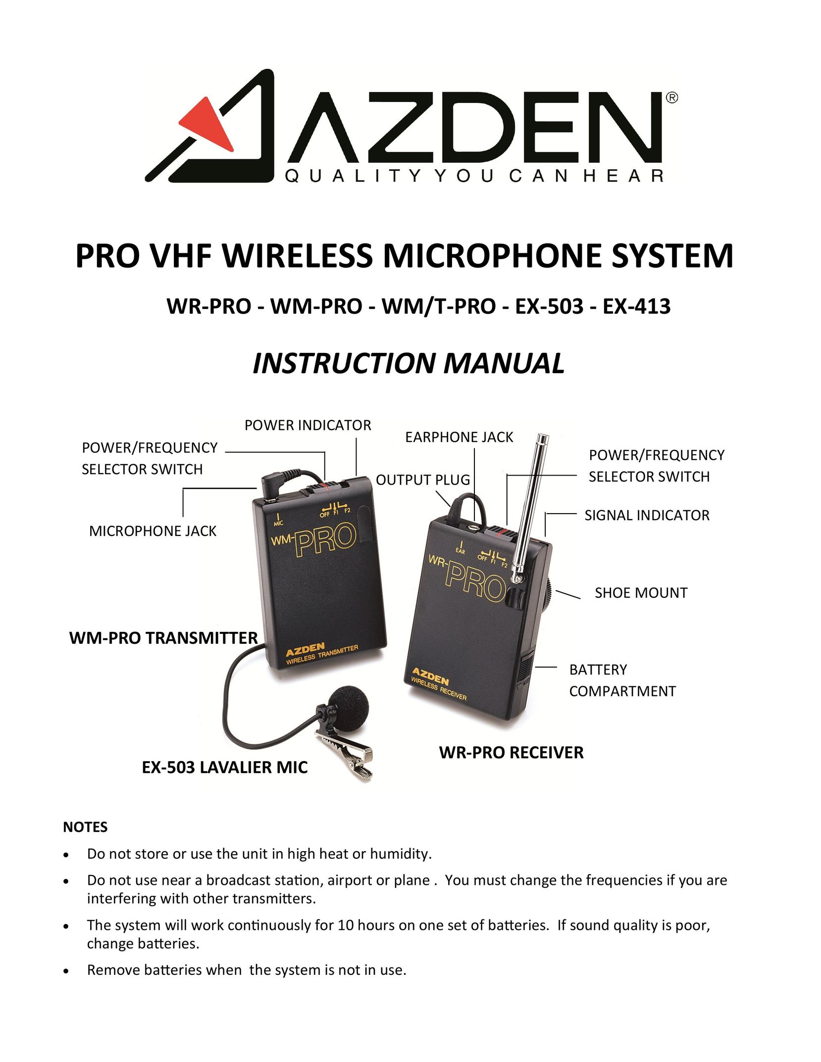 Azden WLTPRO Headphones User Manual