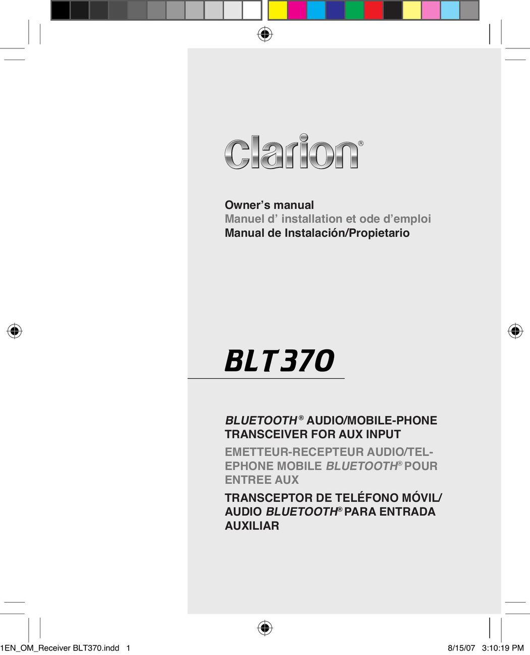 Clarion BLT370 Headphones User Manual