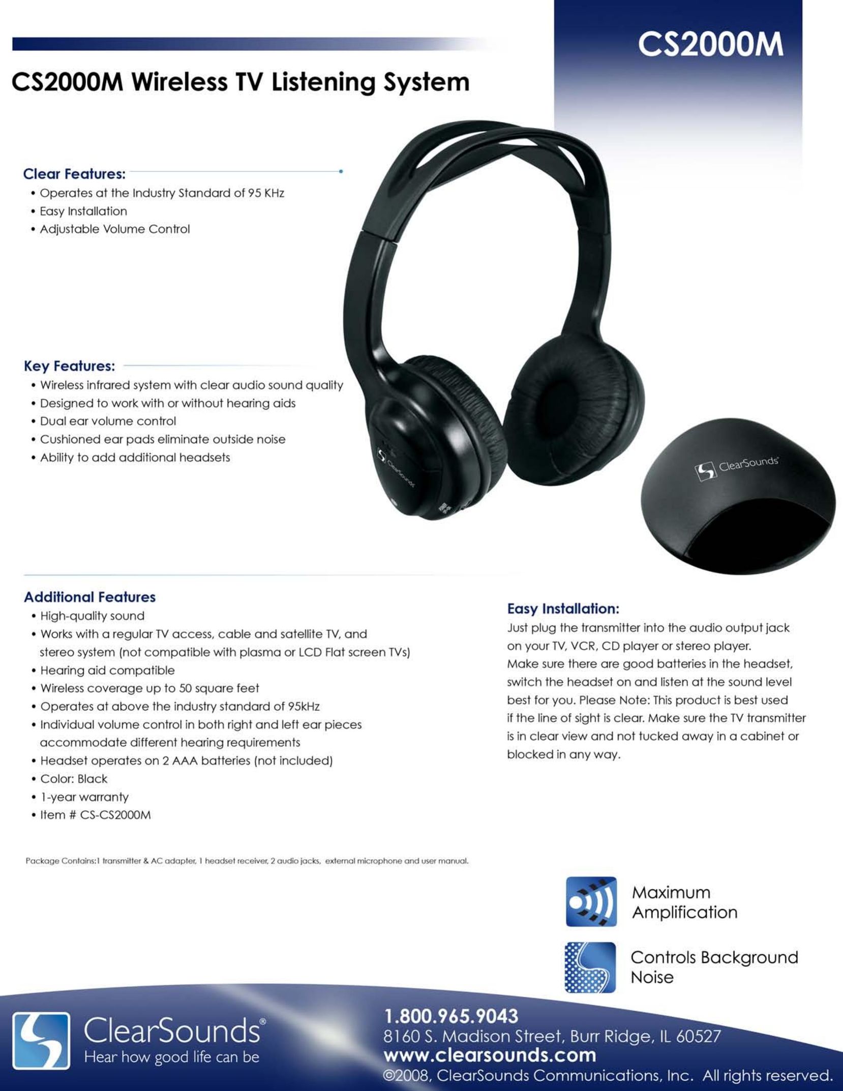ClearSounds CS2000M Headphones User Manual