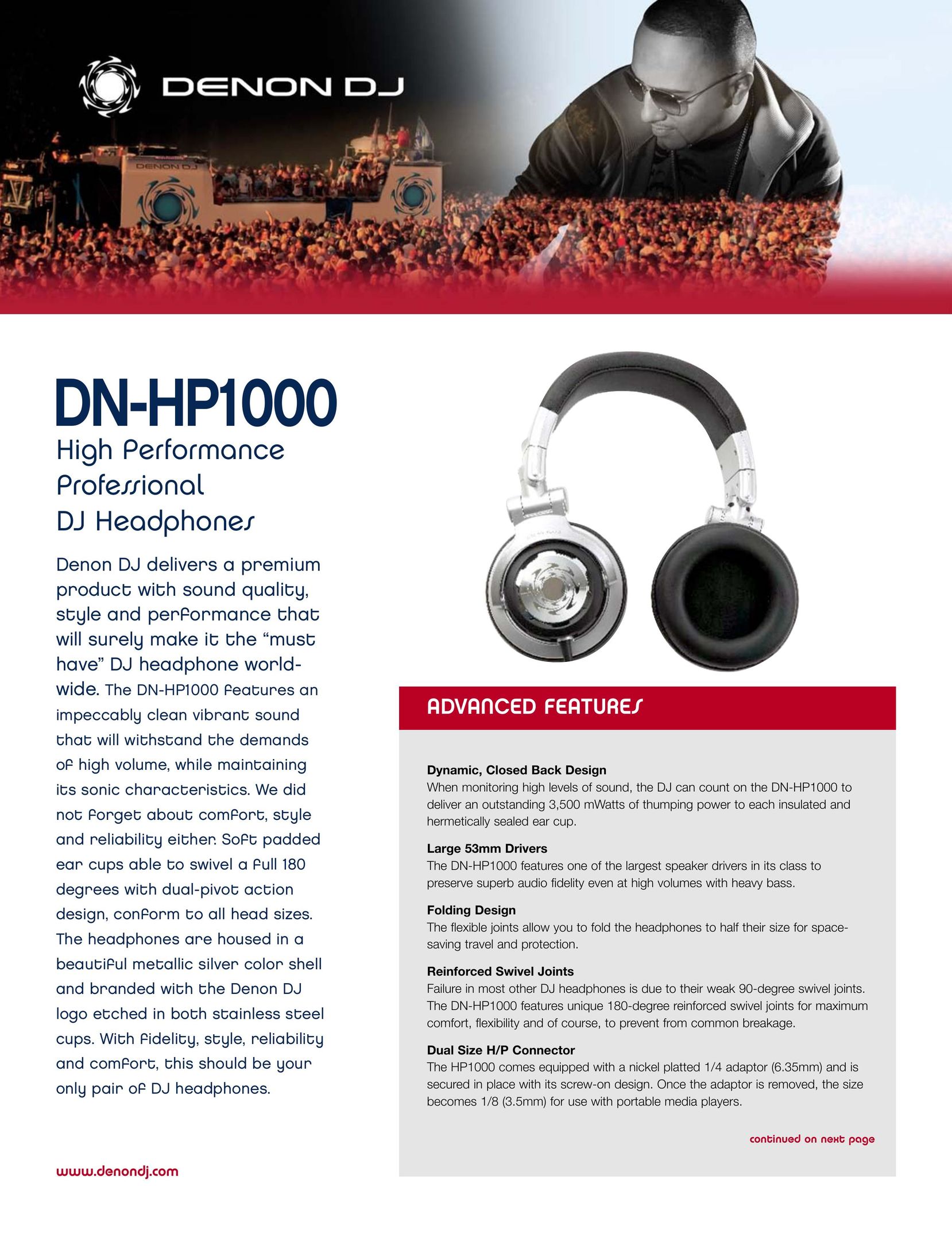 Denon DJ DN-HP1000 Headphones User Manual
