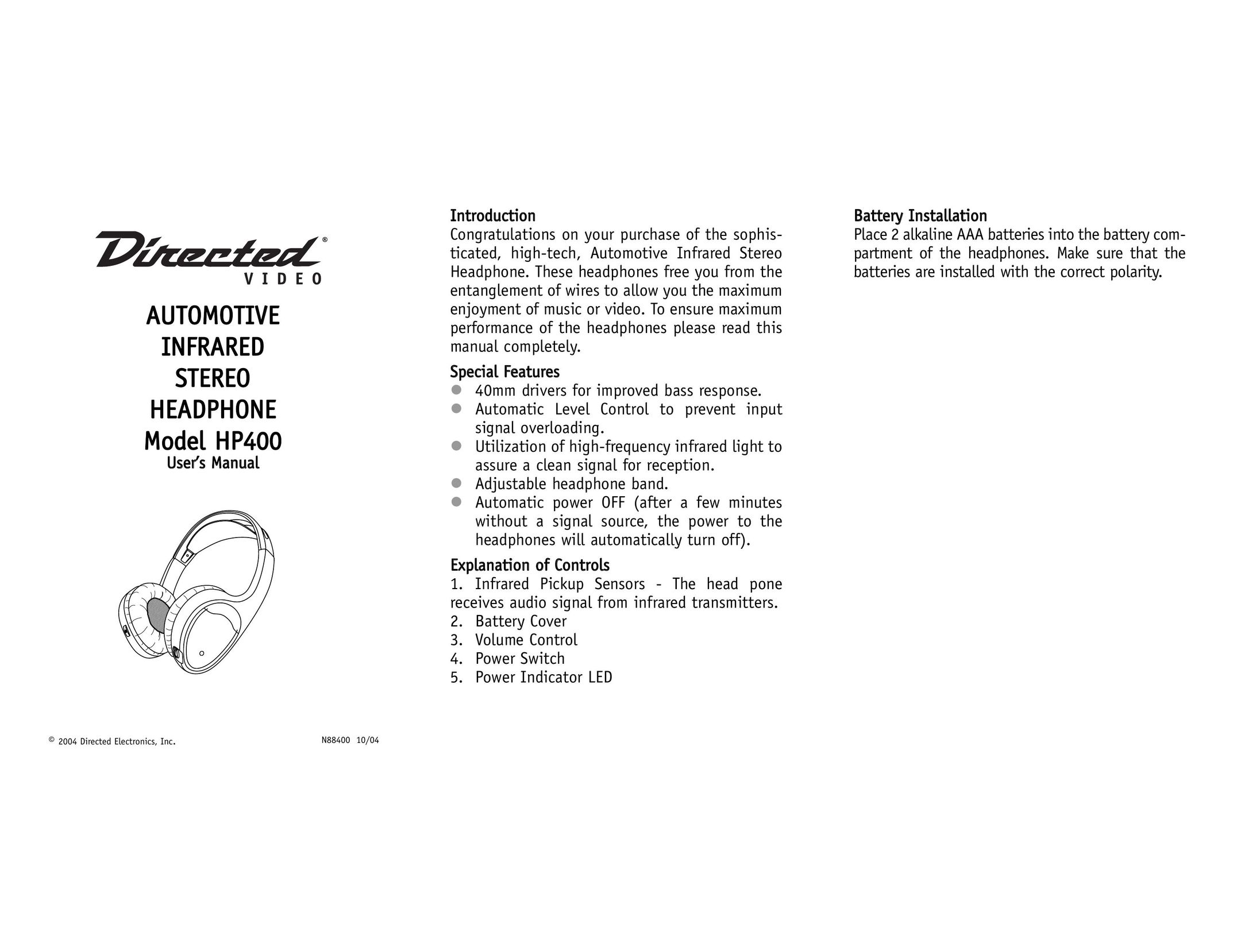 Directed Electronics HP400 Headphones User Manual