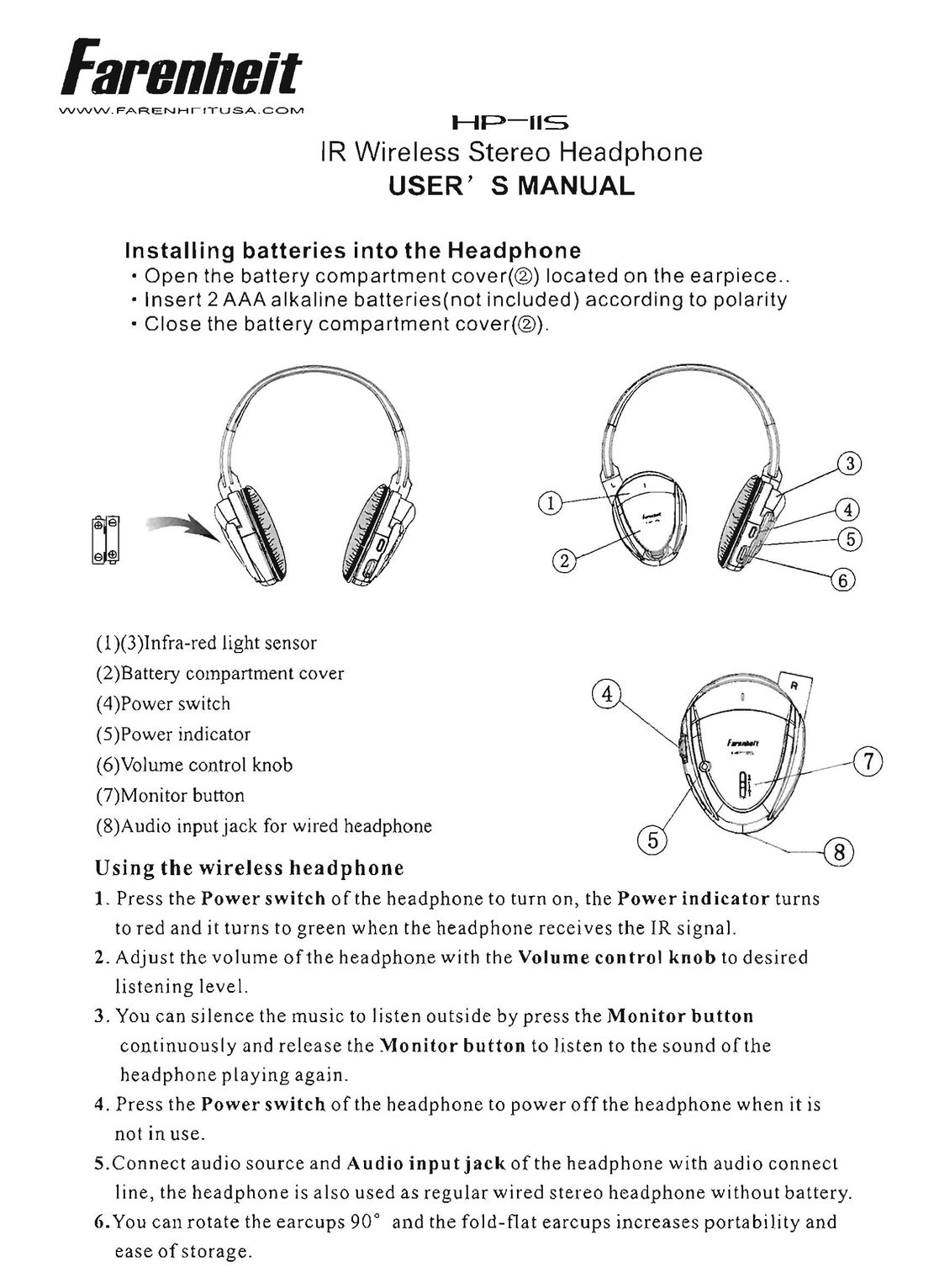 Farenheit Technologies HP-115 Headphones User Manual