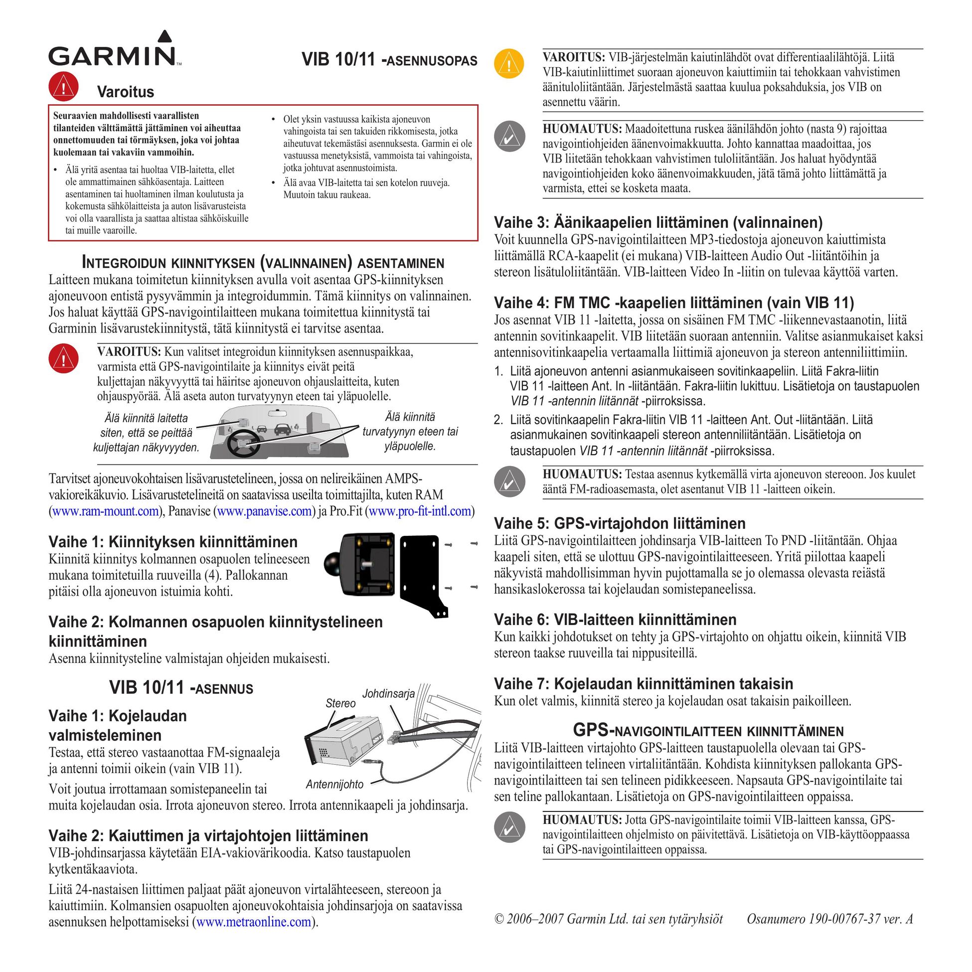 Garmin VIB10/11 Headphones User Manual