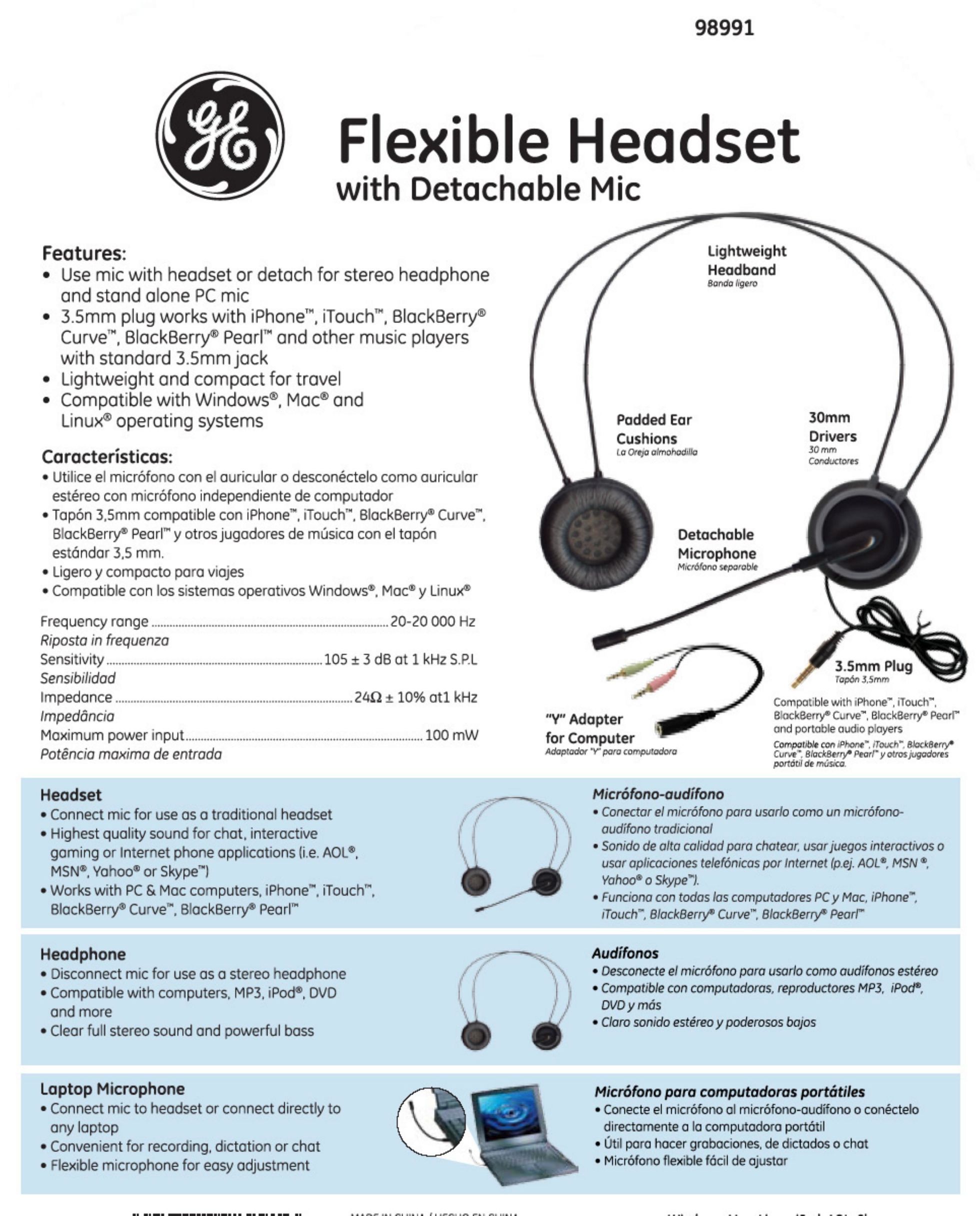 GE 98991 Headphones User Manual