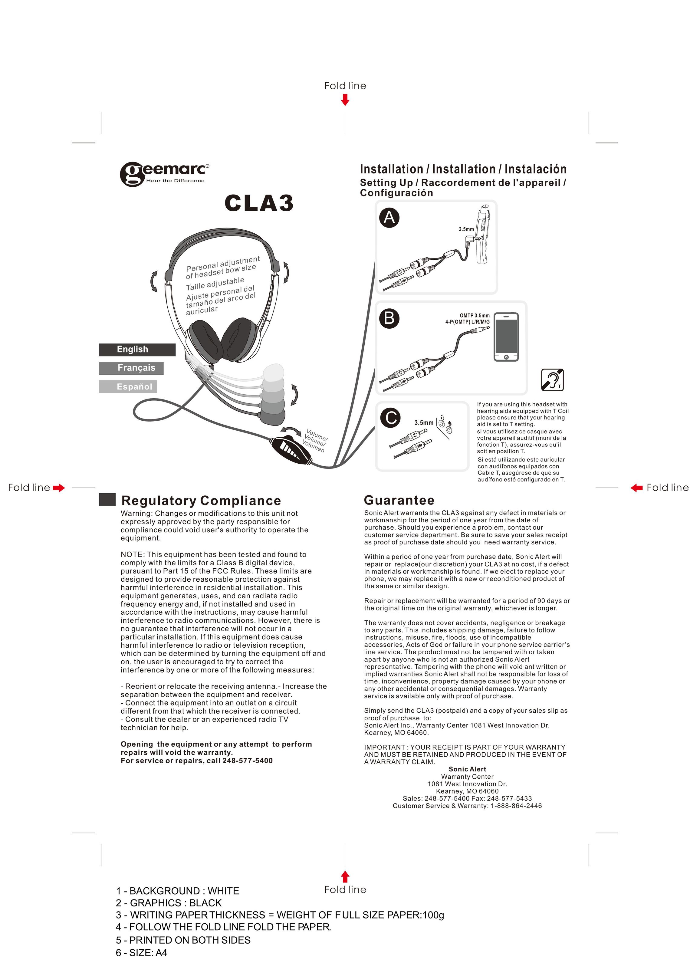 Geemarc CLA3 Headphones User Manual