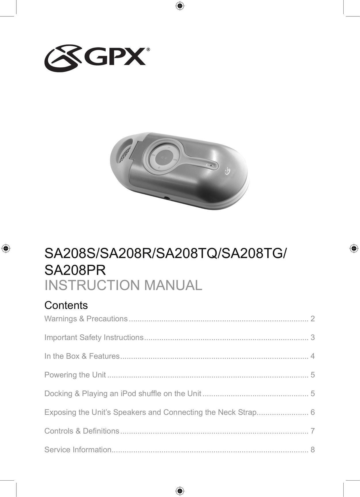 GPX SA208R Headphones User Manual