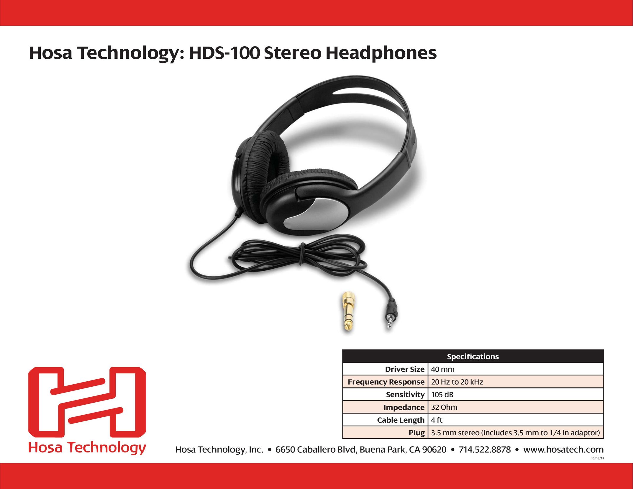 Hosa Technology HDS-100 Headphones User Manual