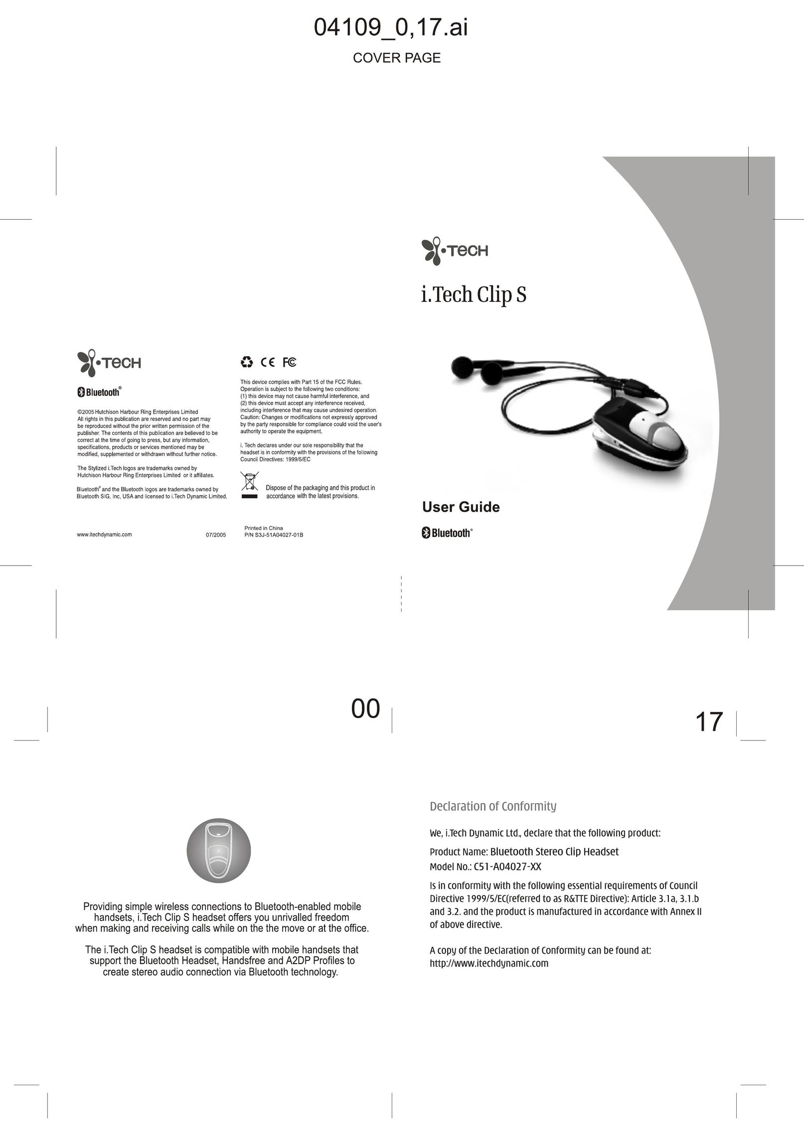 i. Tech Dynamic Clip S Headphones User Manual