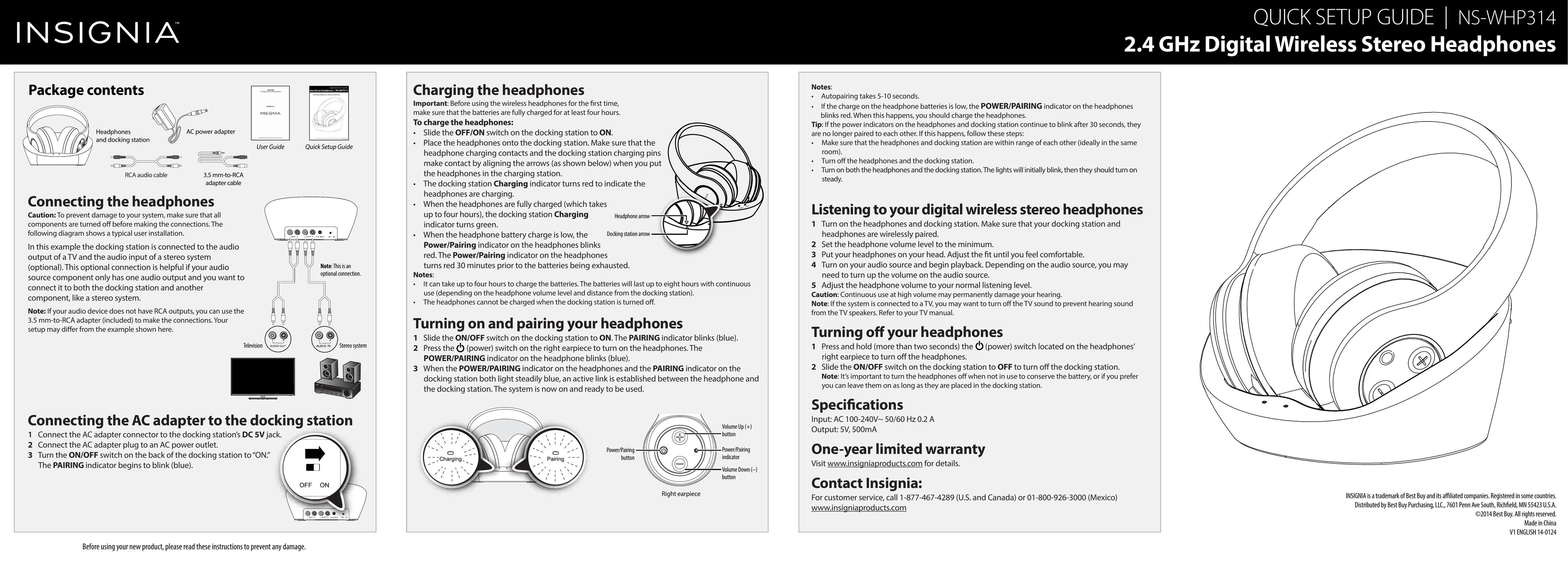 Insignia NS-WHP314 Headphones User Manual